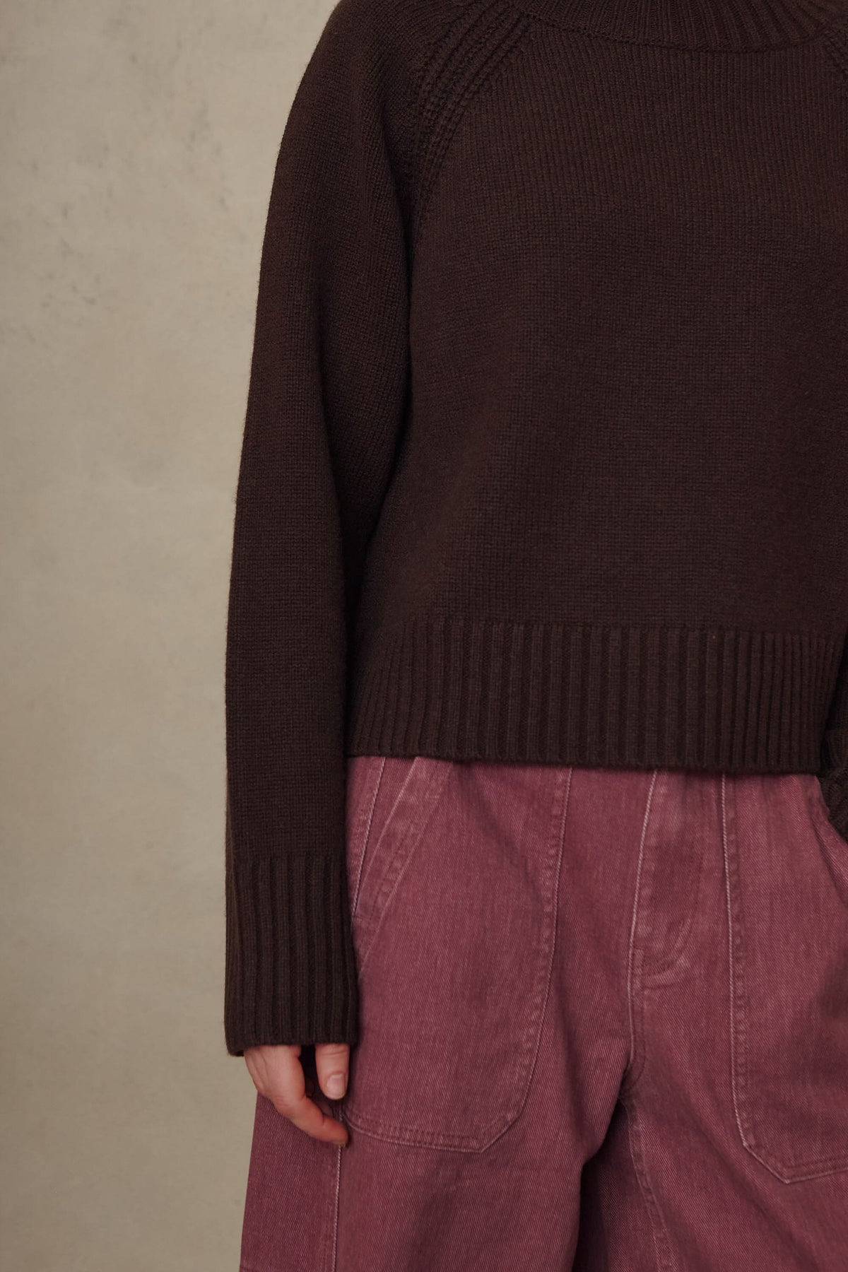 Blythe funnel neck cropped jumper in chocolate