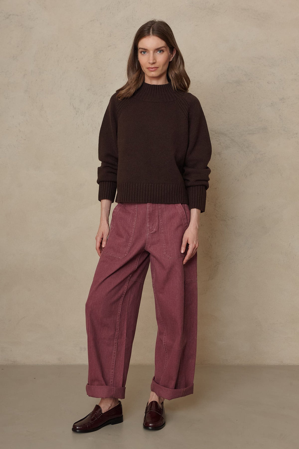 Billie barrel leg trousers in heather