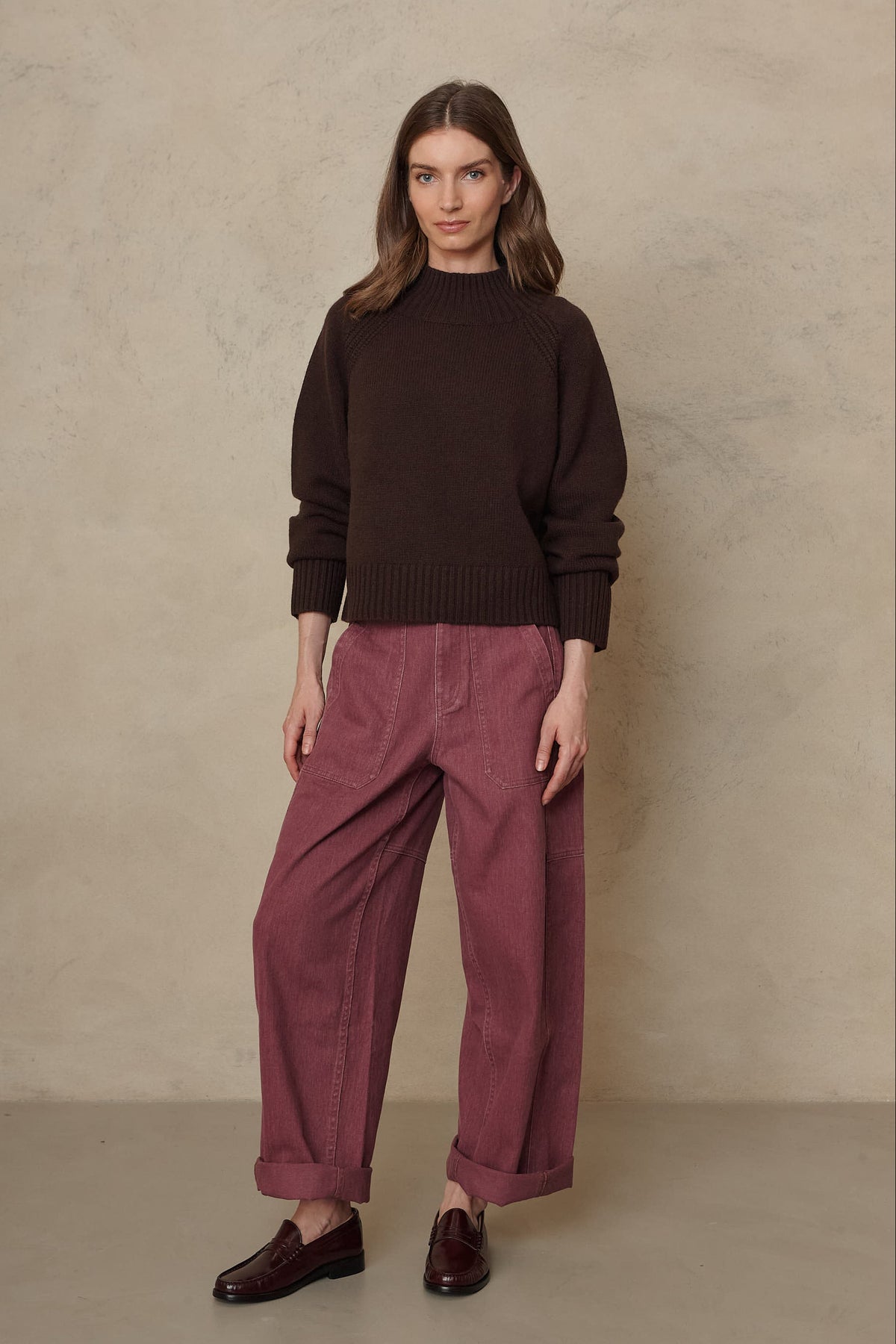 Blythe funnel neck cropped jumper in chocolate