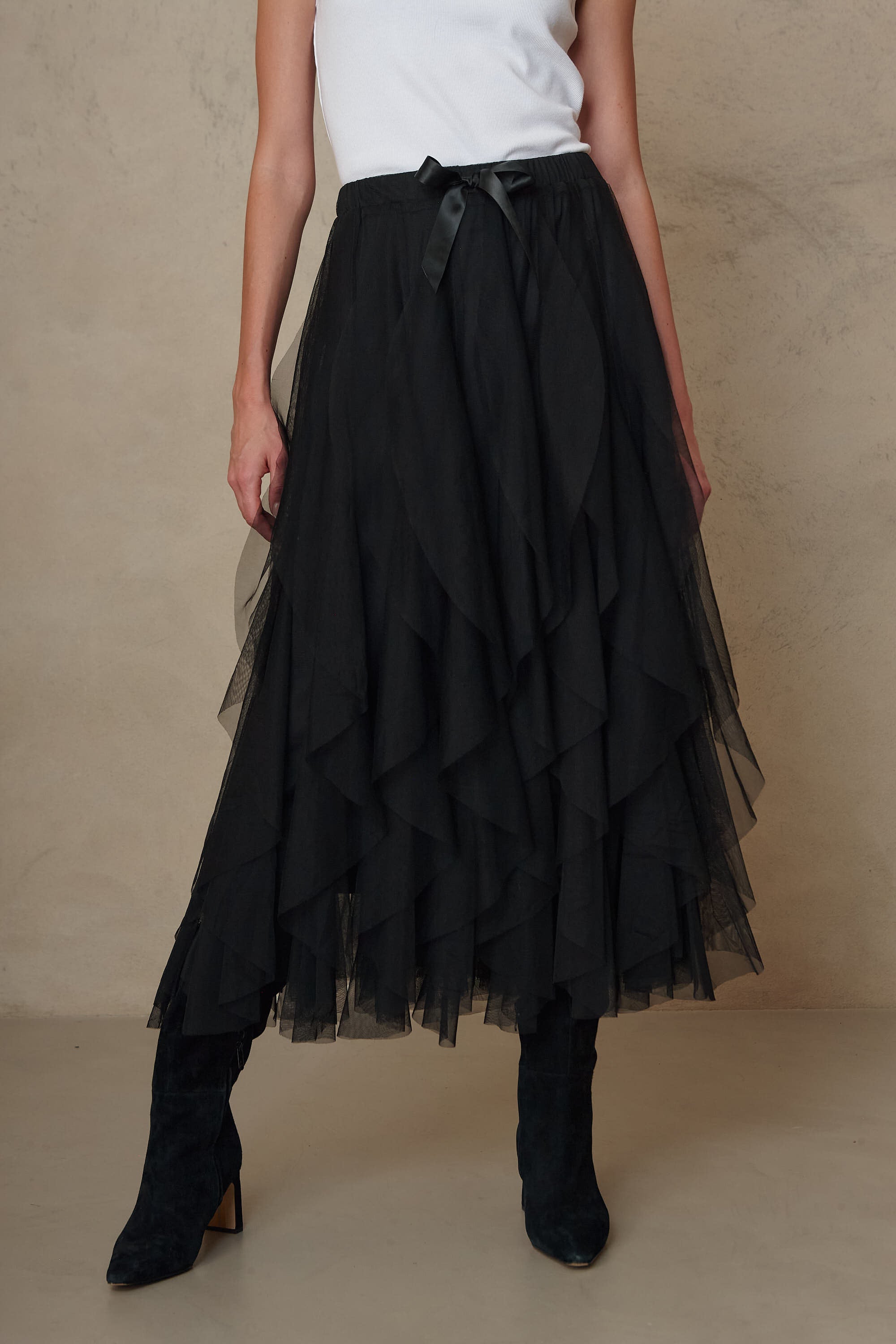 Iris Tulle Maxi Skirt - Black