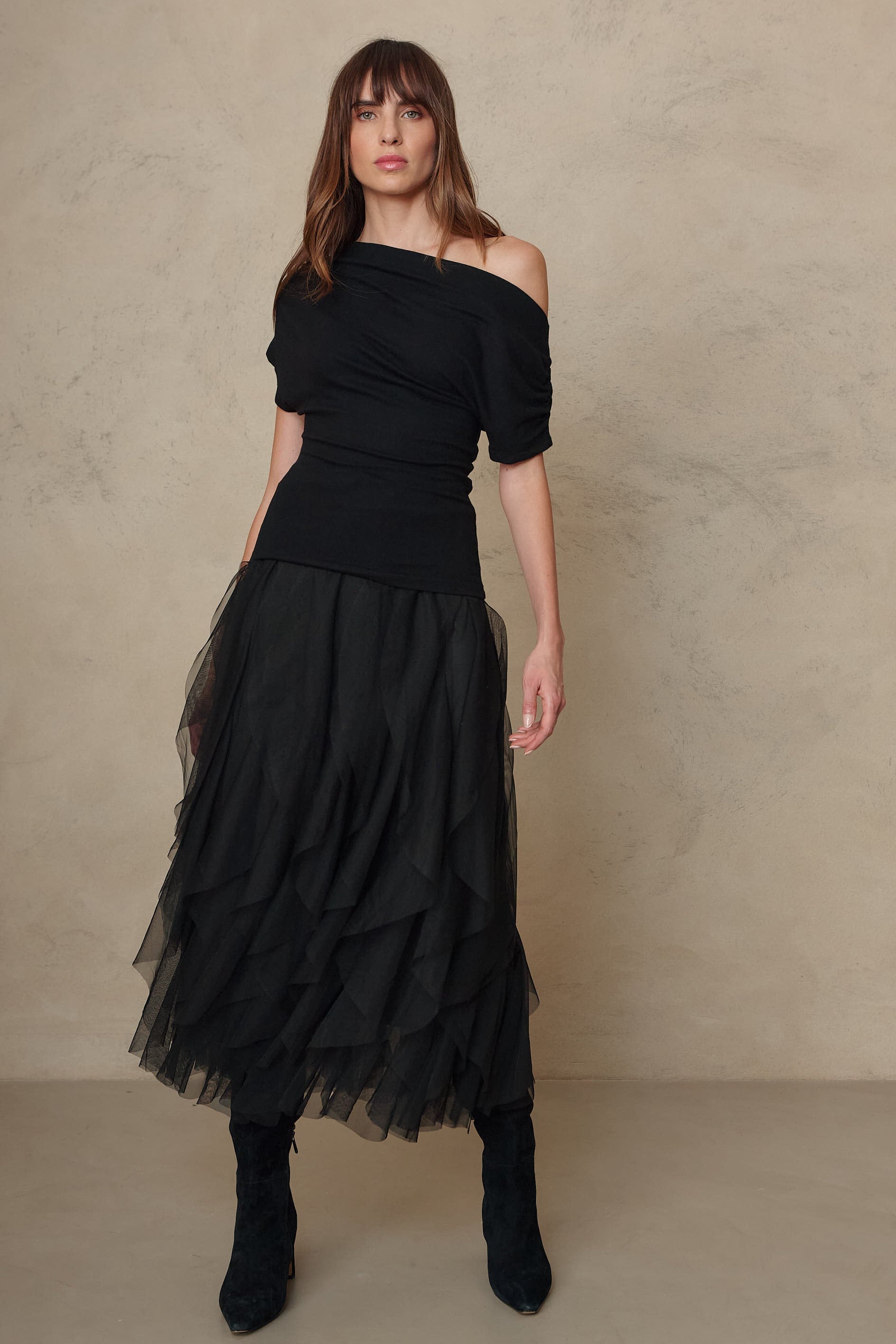 Iris Tulle Maxi Skirt - Black