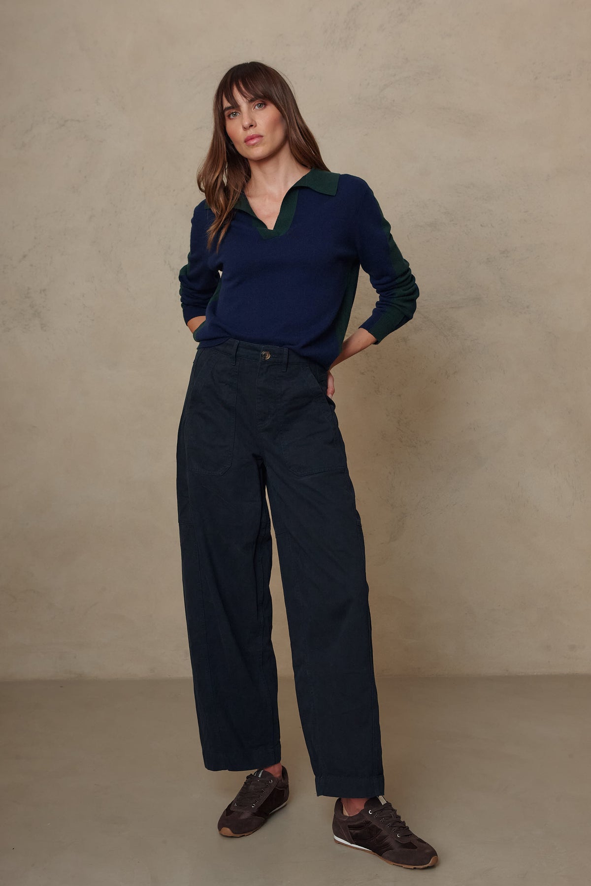 Billie Barrel Leg Trousers - Navy