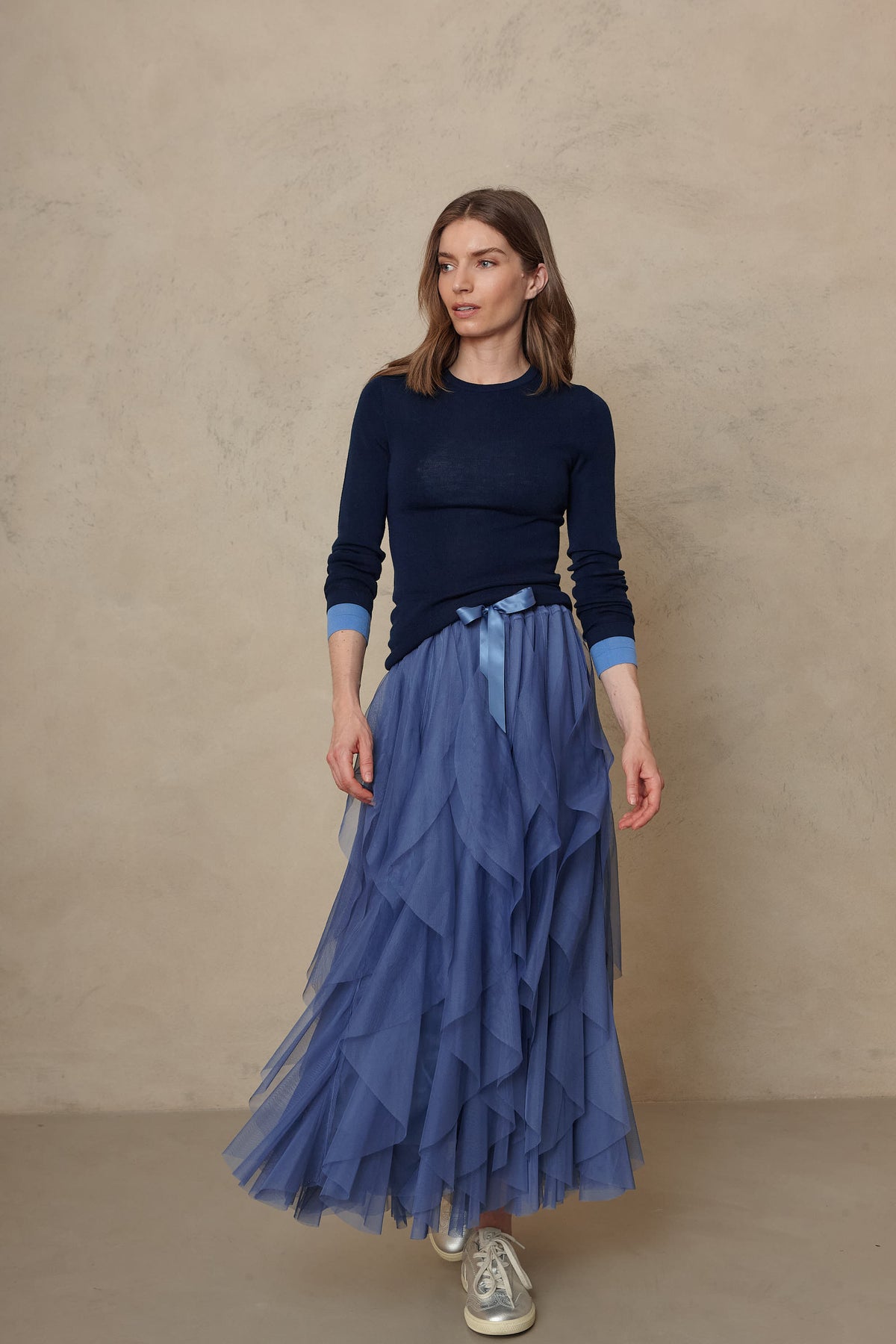 Iris tulle maxi skirt in lapis blue