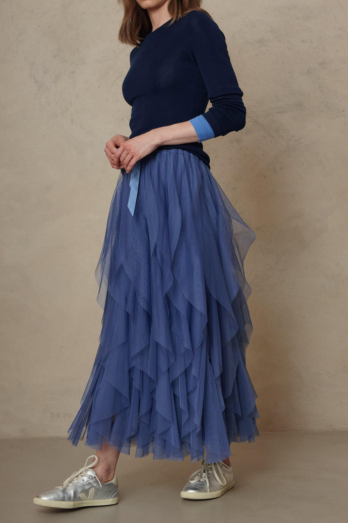 Iris tulle maxi skirt in lapis blue
