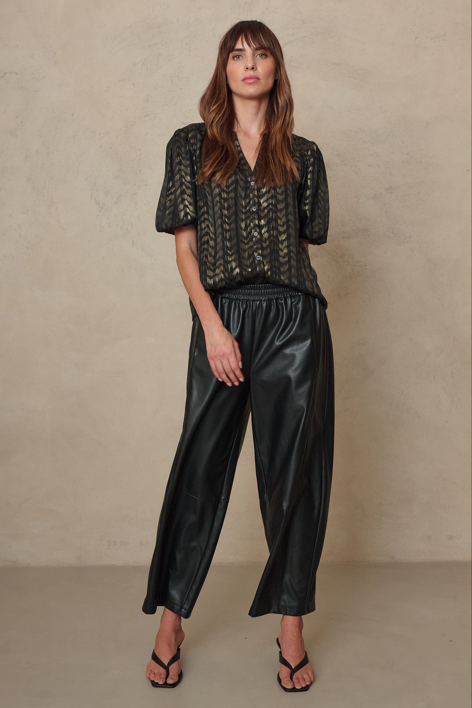 Billie Barrel Leg Faux Leather Trousers - Black