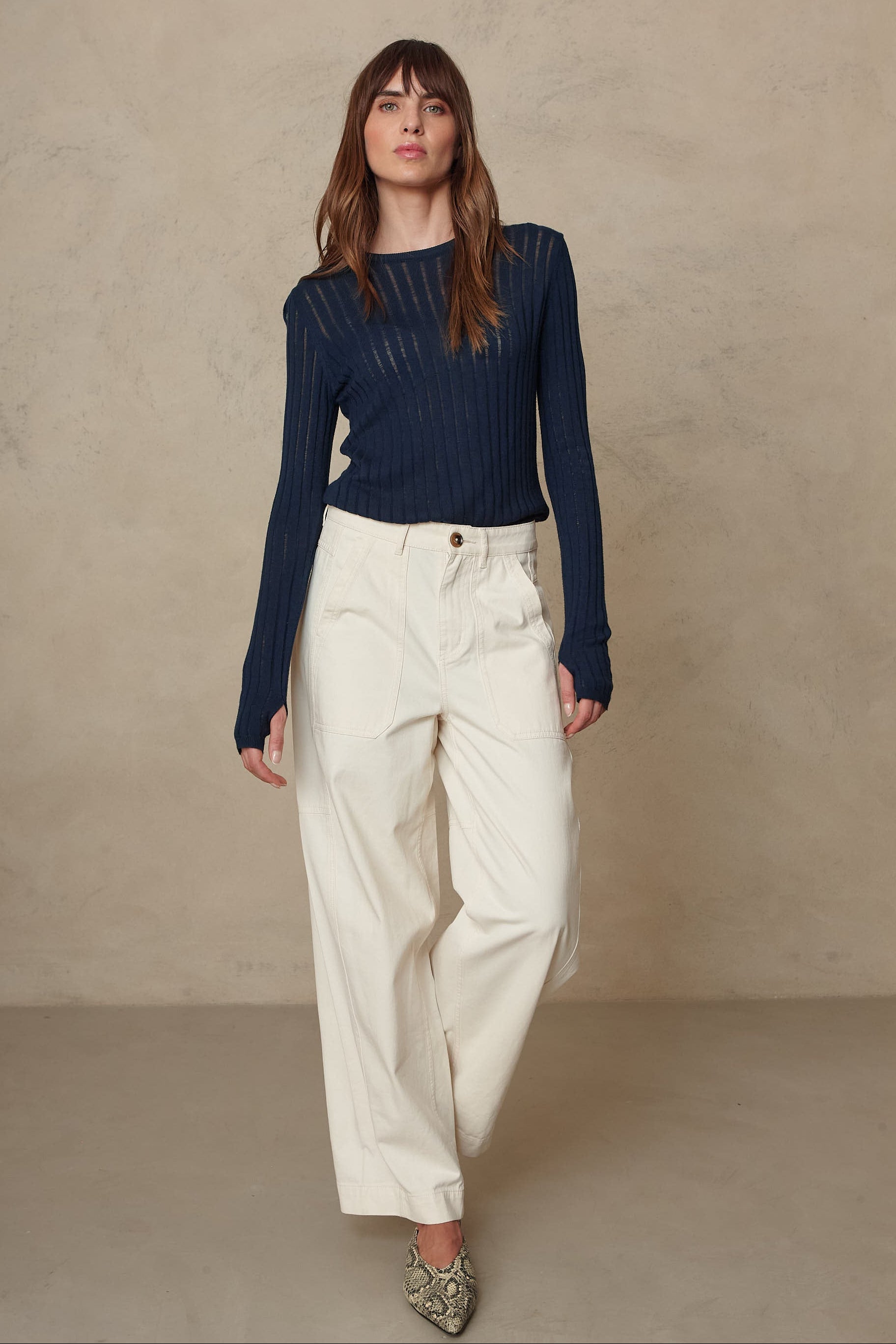 Iggy Sheer Rib Jumper - Navy