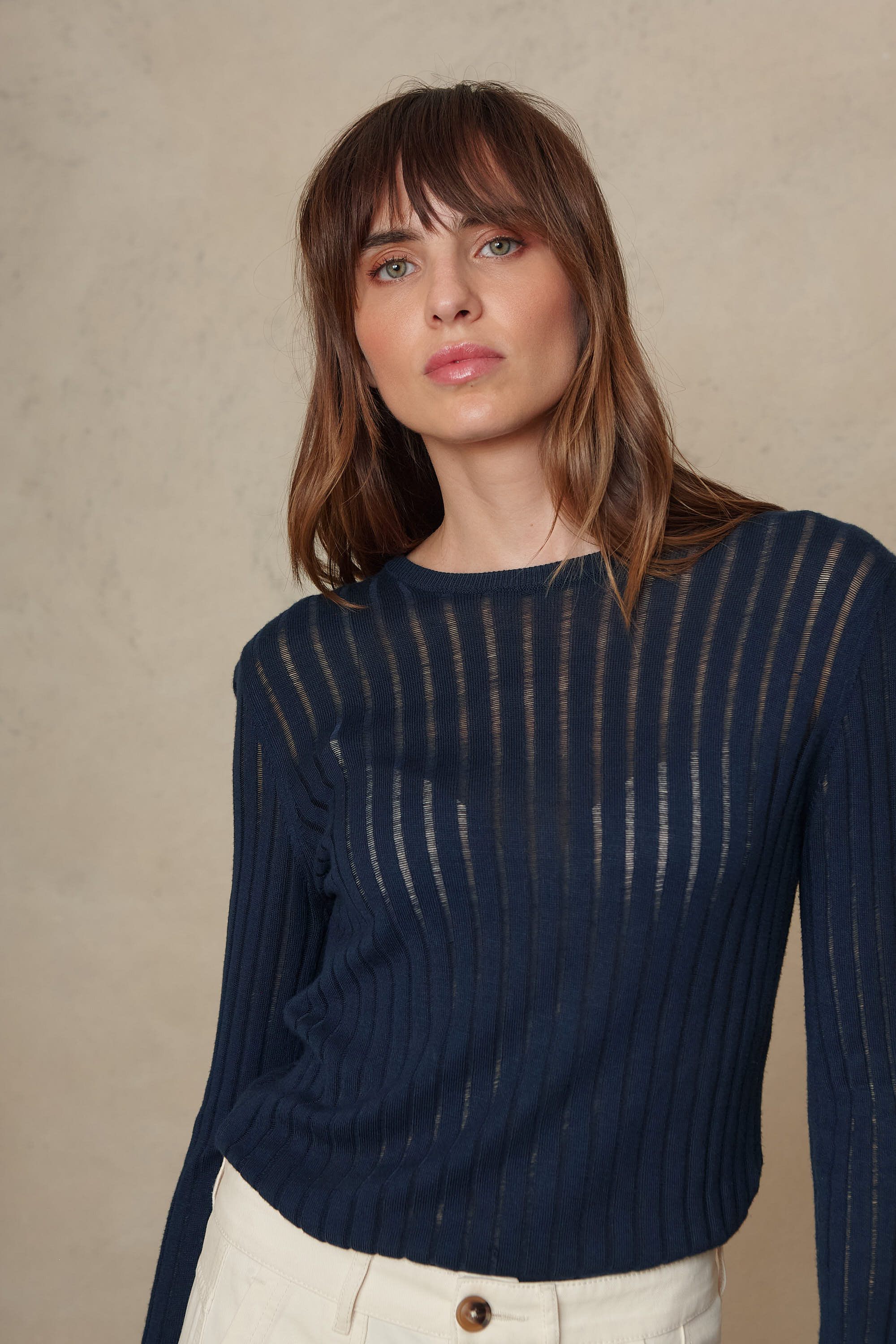 Iggy Sheer Rib Jumper - Navy