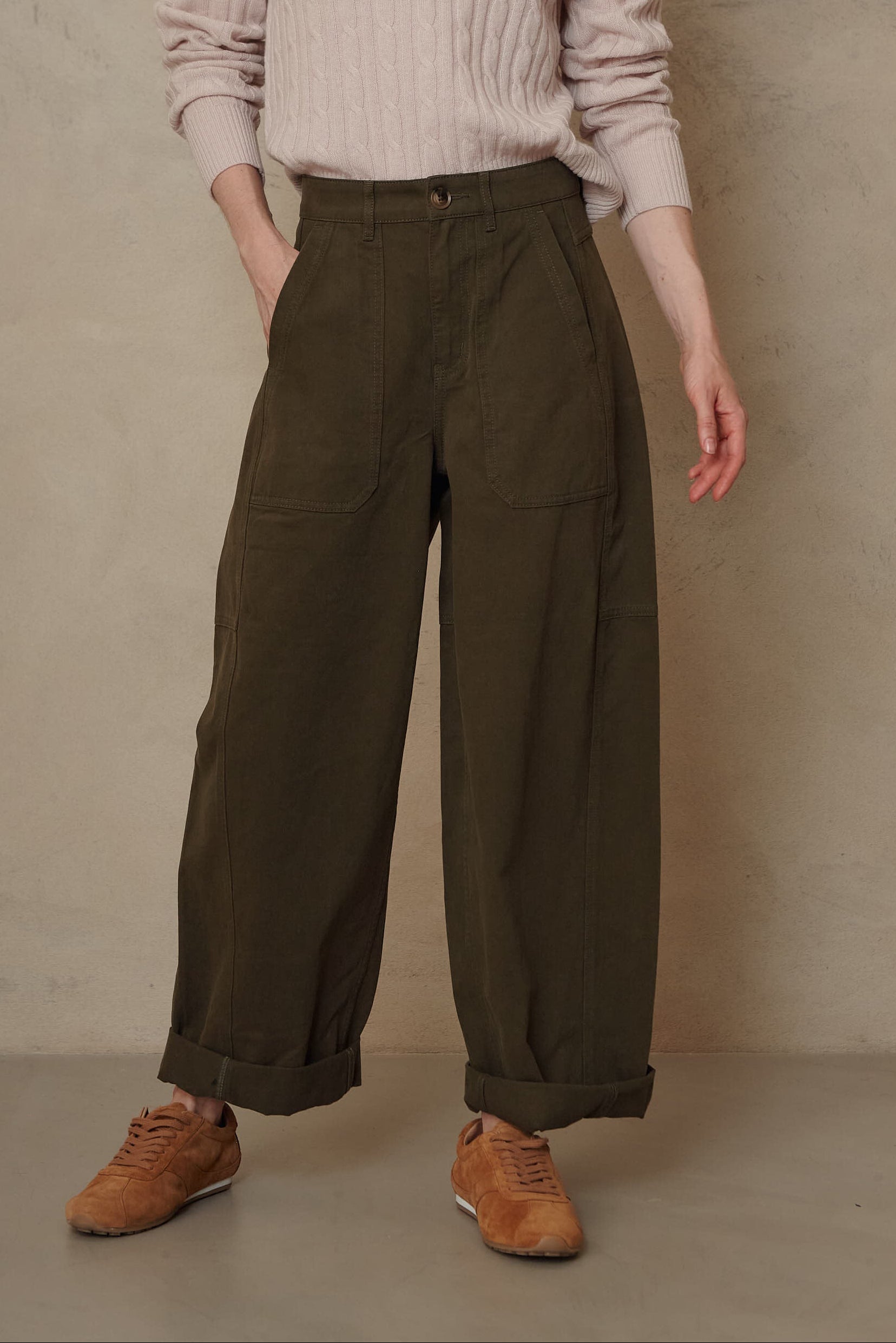 Billie Barrel Leg Trousers - Olive