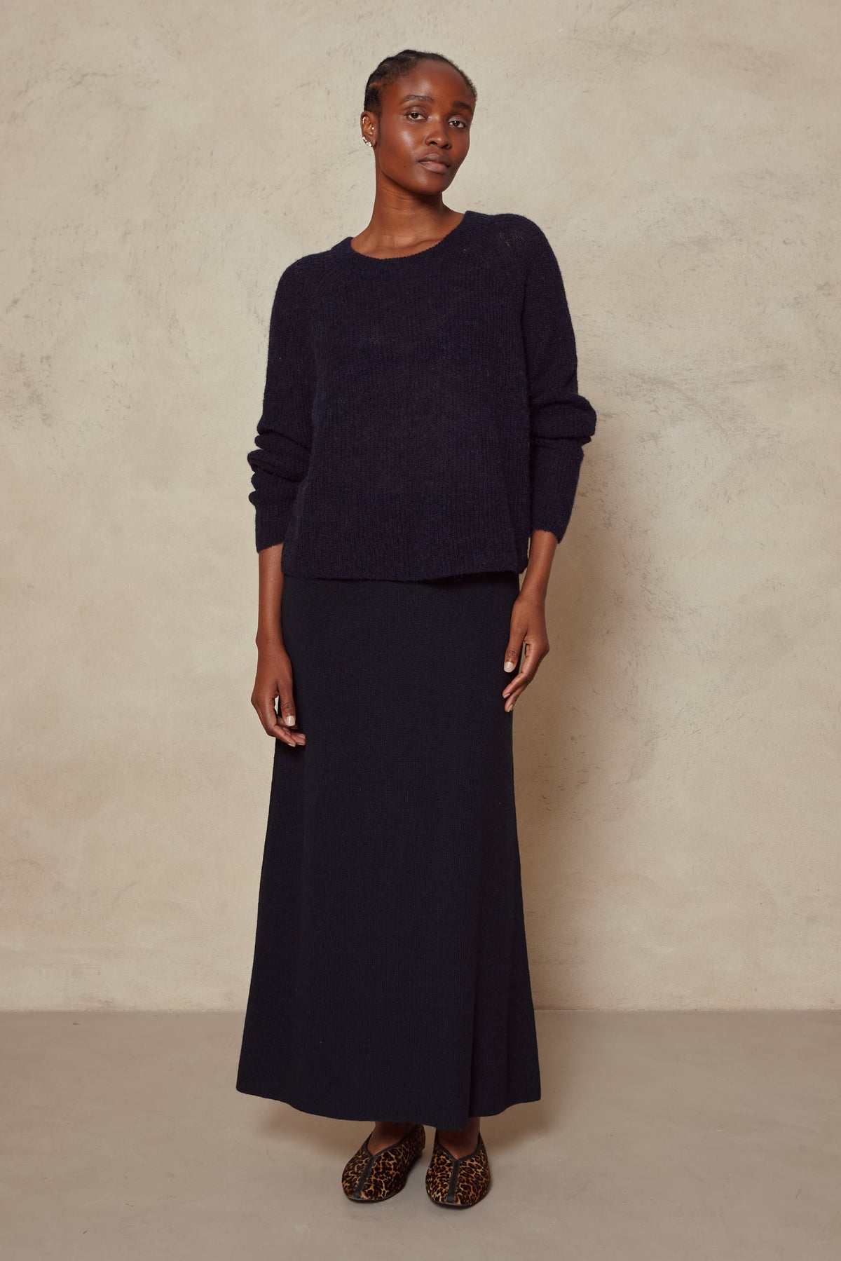 Mel Merino Blend Rib Skirt - Navy