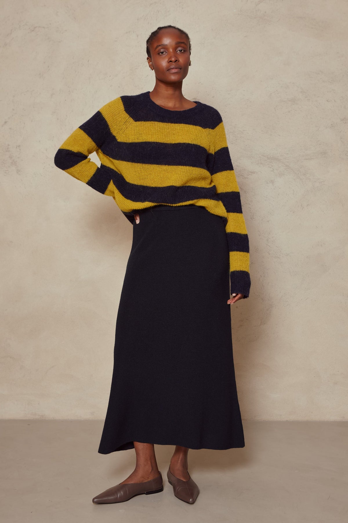 Felicity Loose Knit Striped Jumper - Navy/Mustard