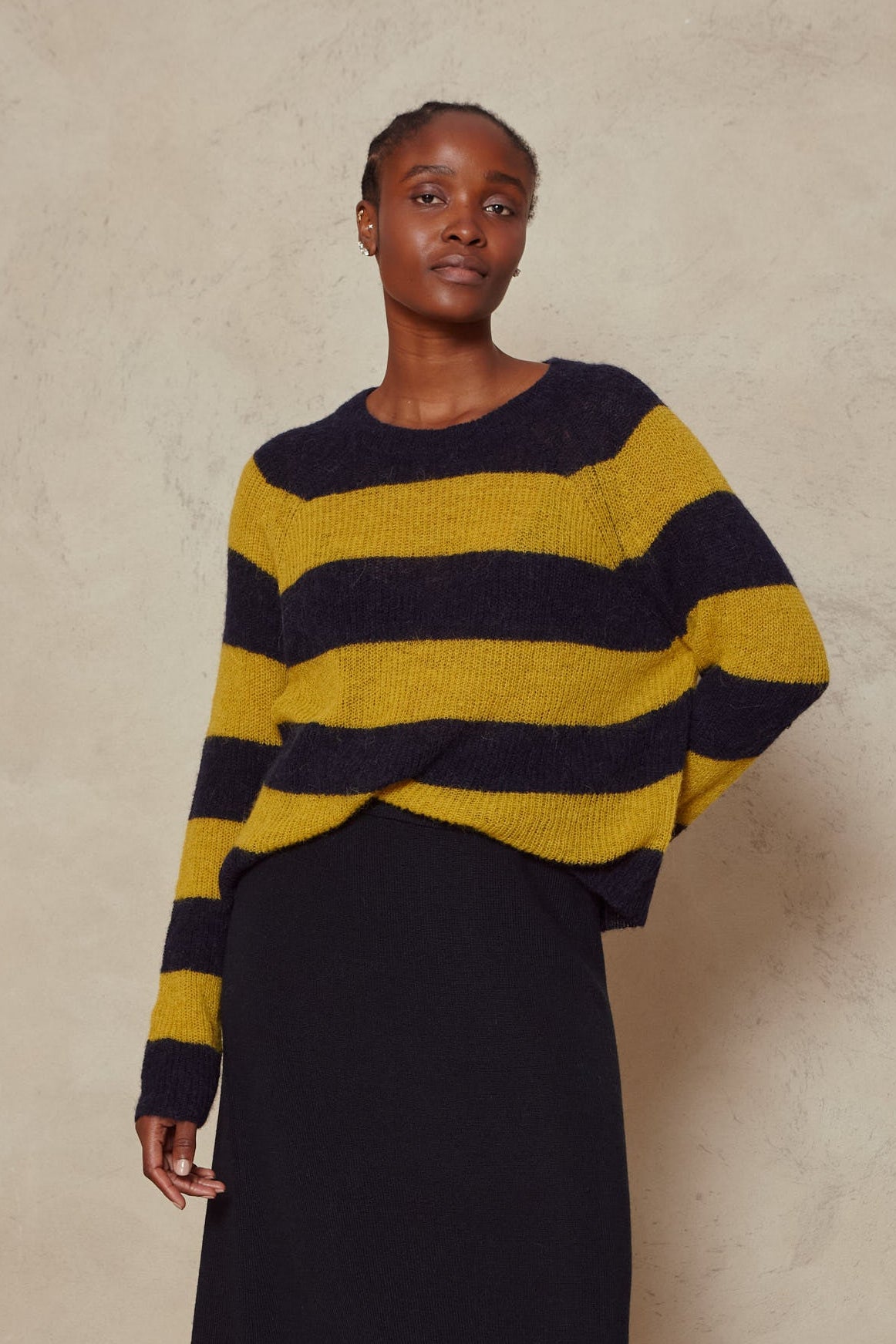Felicity Loose Knit Striped Jumper - Navy/Mustard