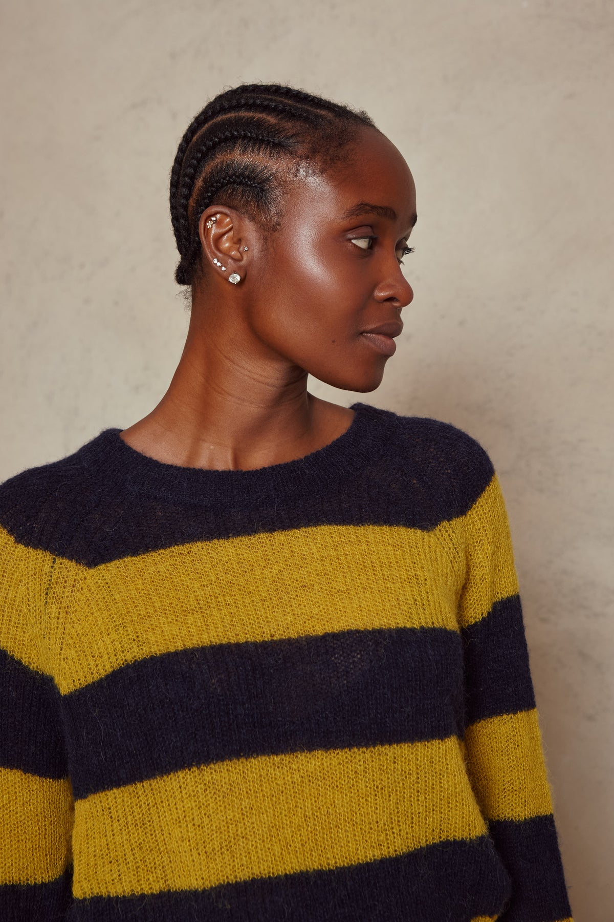 Felicity Loose Knit Striped Jumper - Navy/Mustard