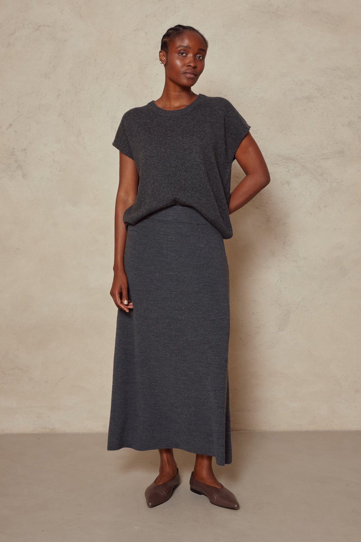 Mel Merino Blend Rib Skirt - Charcoal