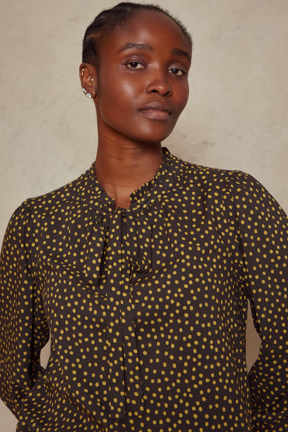Jules Spot Blouse - Navy/Ochre