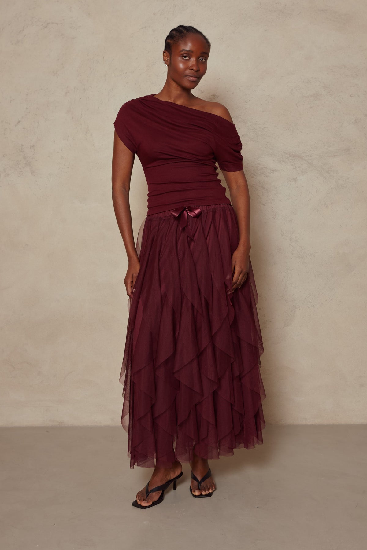 Iris Tulle Maxi Skirt - Burgundy