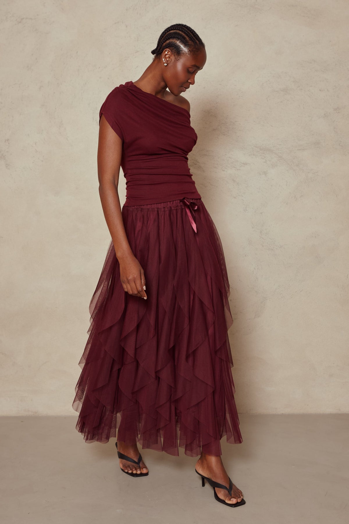 Esme Off Shoulder Top - Burgundy