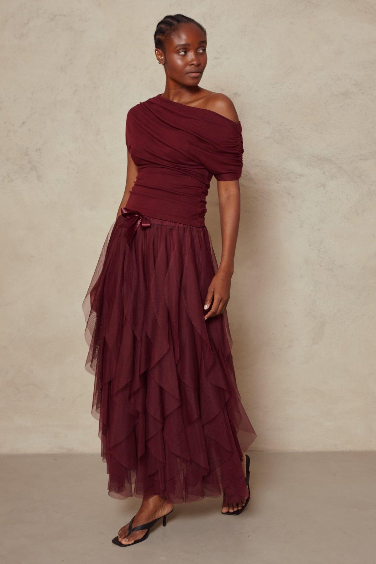 Iris Tulle Maxi Skirt - Burgundy