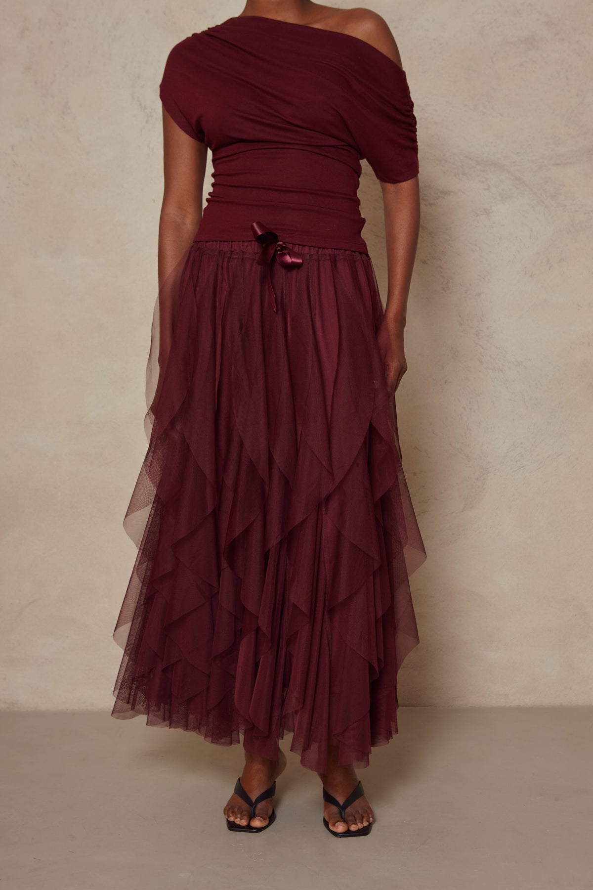 Iris Tulle Maxi Skirt - Burgundy