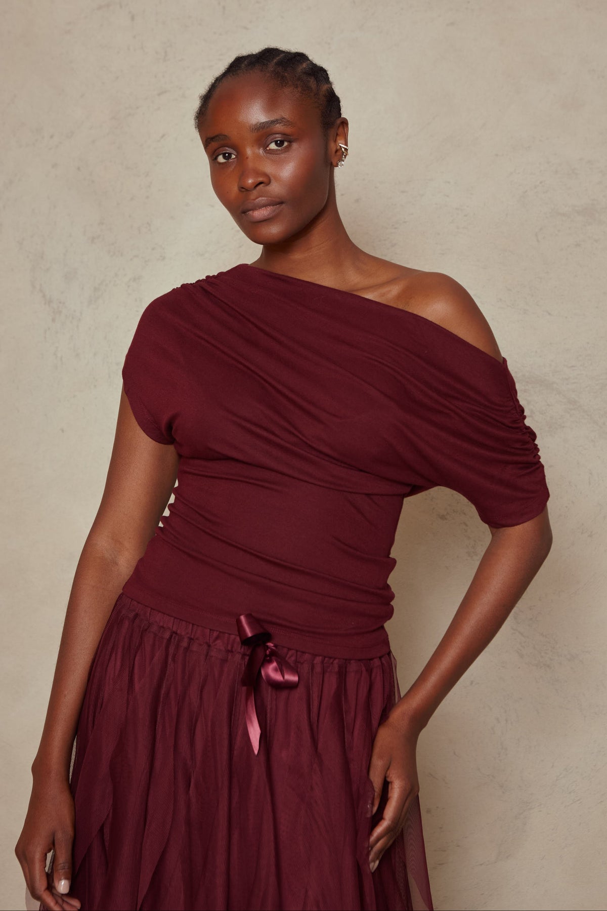 Esme Off Shoulder Top - Burgundy