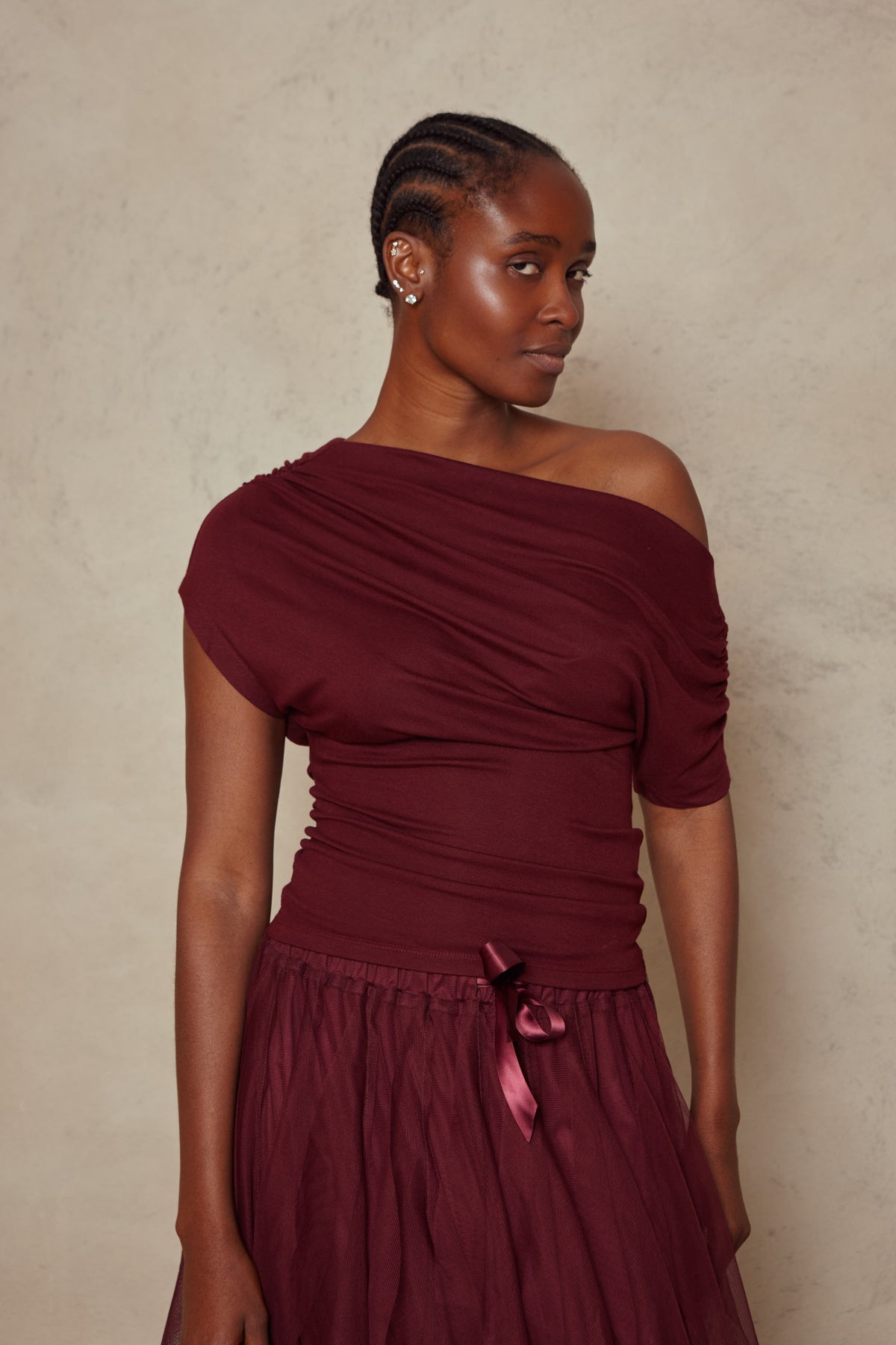 Esme Off Shoulder Top - Burgundy