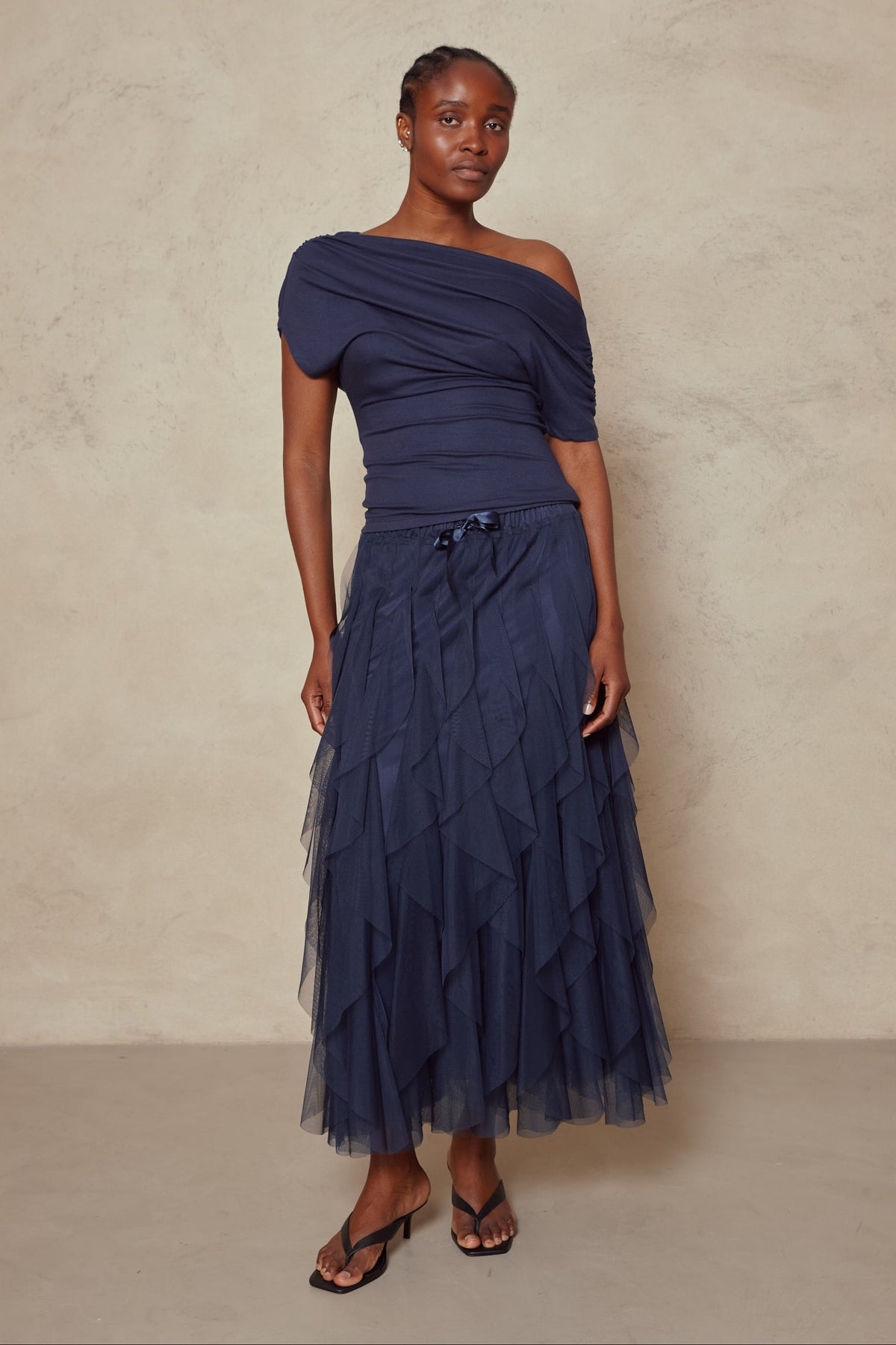 Esme Off Shoulder Top - Navy