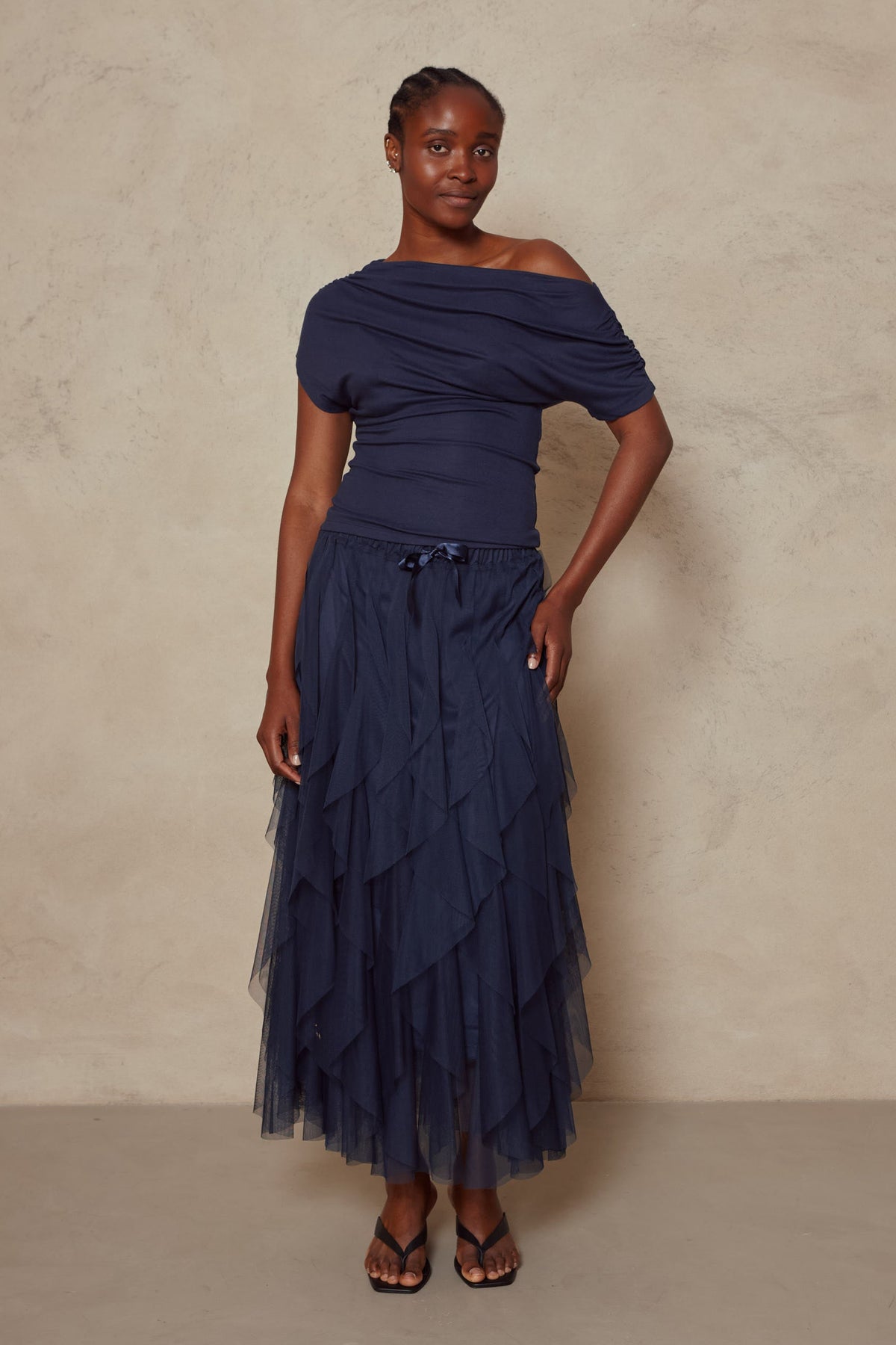 Esme Off Shoulder Top - Navy