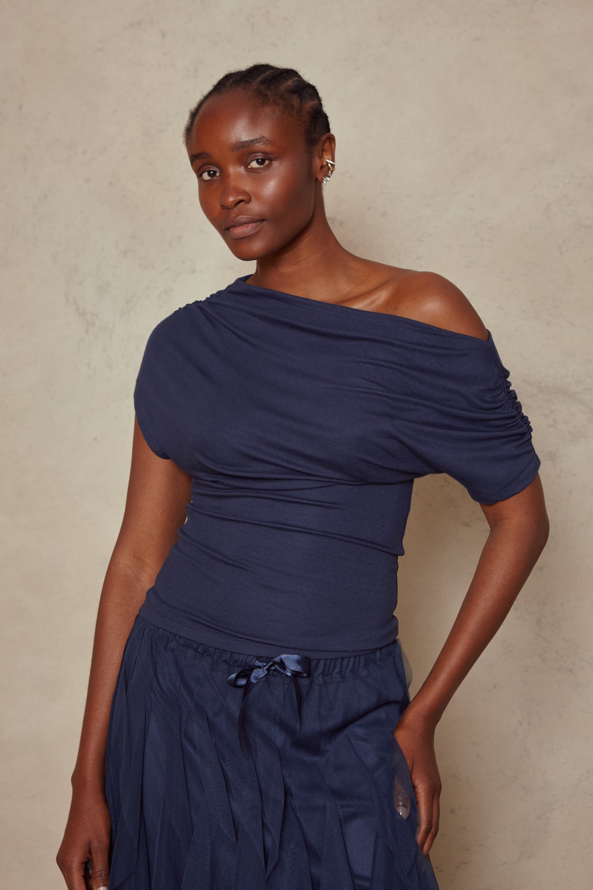 Esme Off Shoulder Top - Navy
