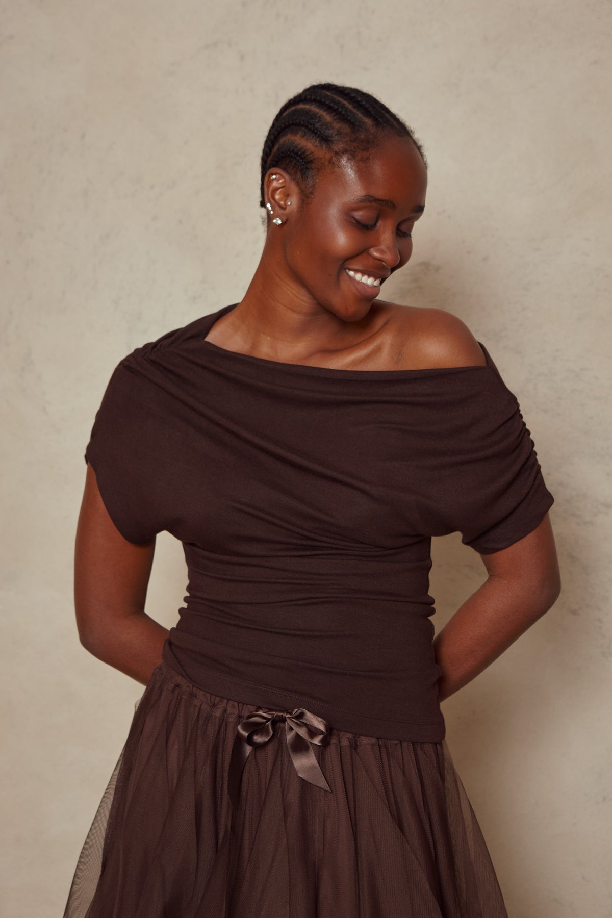 Esme Off Shoulder Top - Chocolate