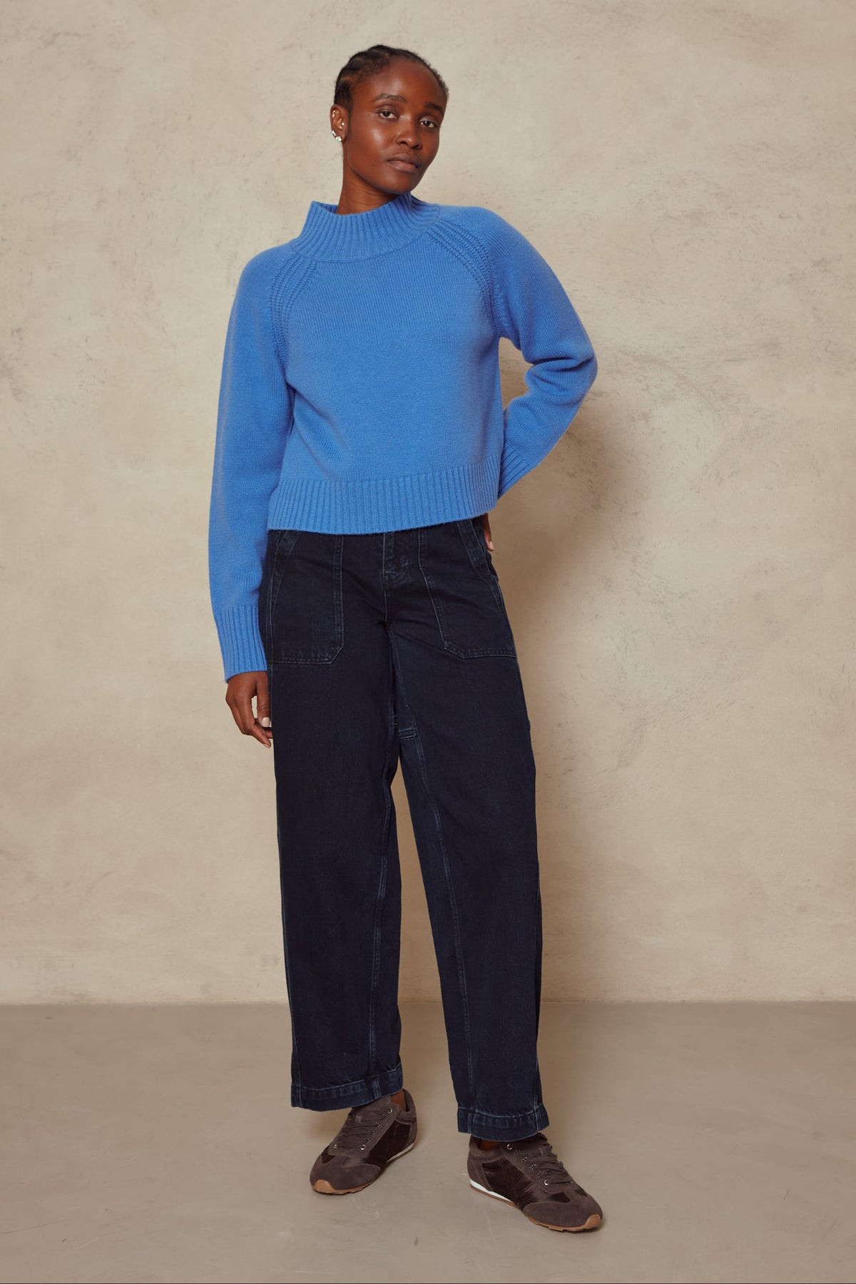Blythe Funnel Neck Cropped Jumper - Sky Blue