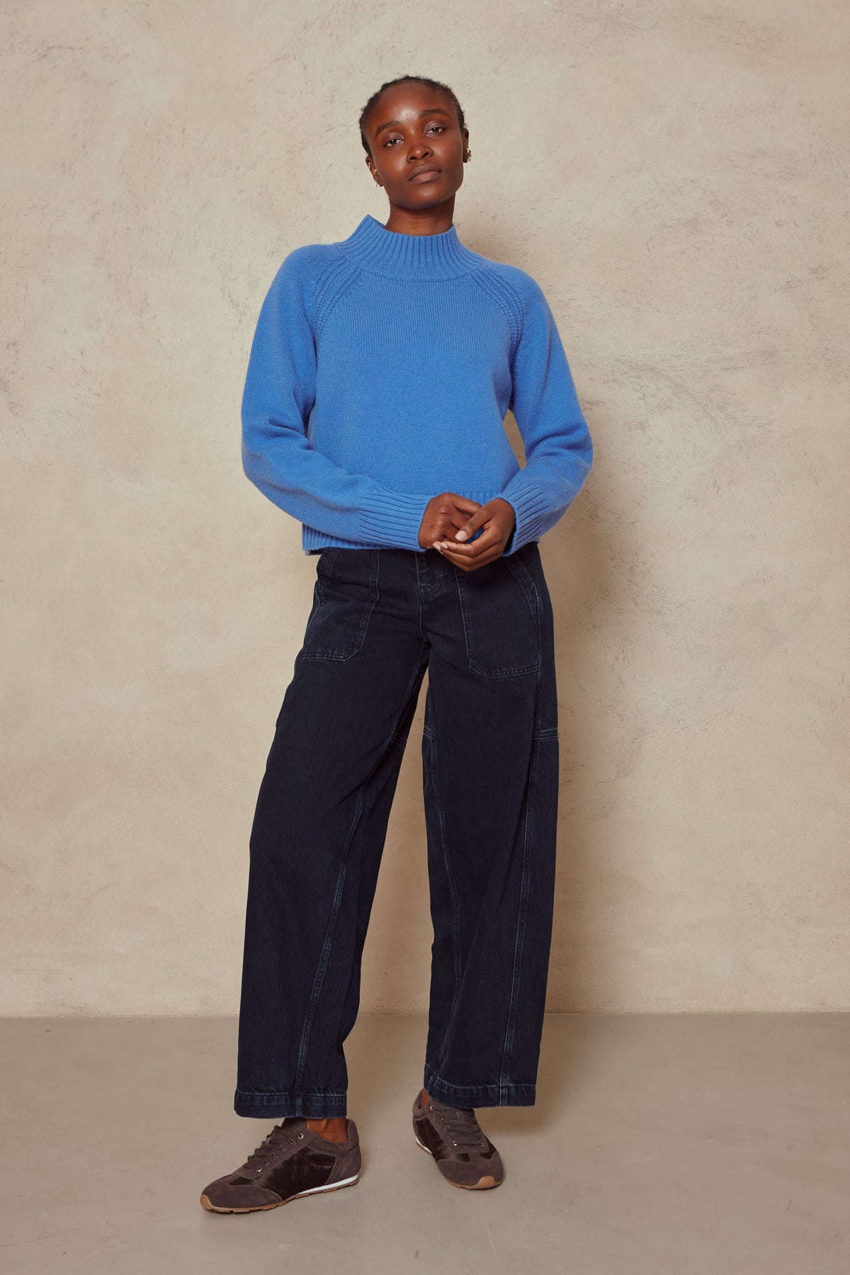 Blythe Funnel Neck Cropped Jumper - Sky Blue