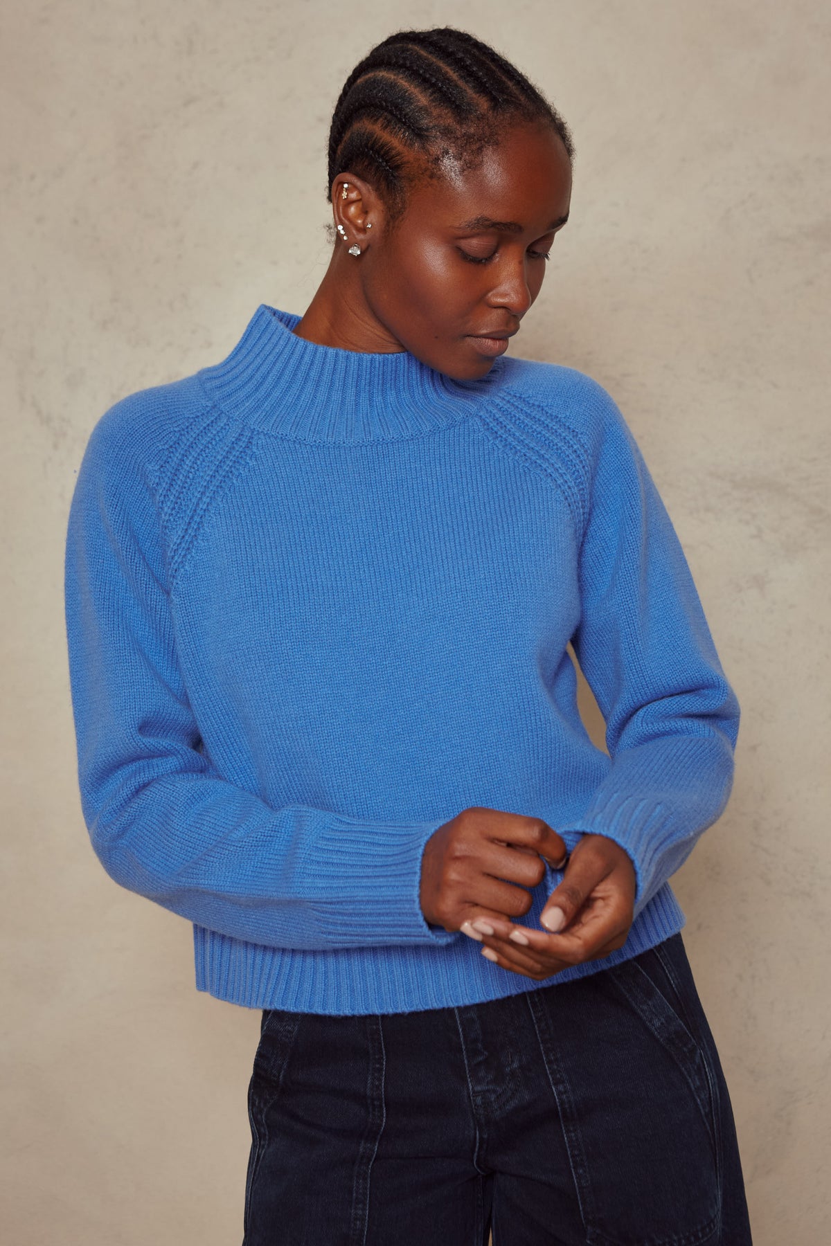 Blythe Funnel Neck Cropped Jumper - Sky Blue