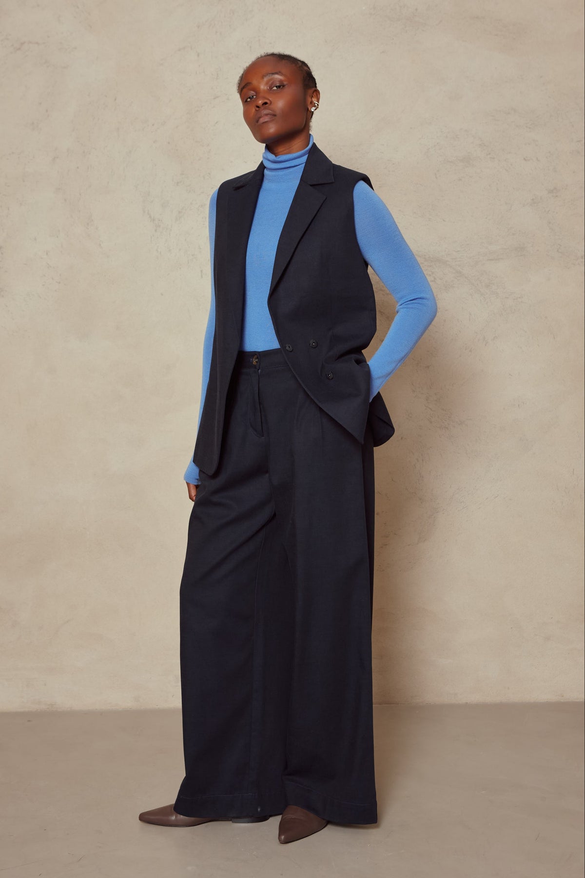 Aida Wide Leg Trousers - Navy