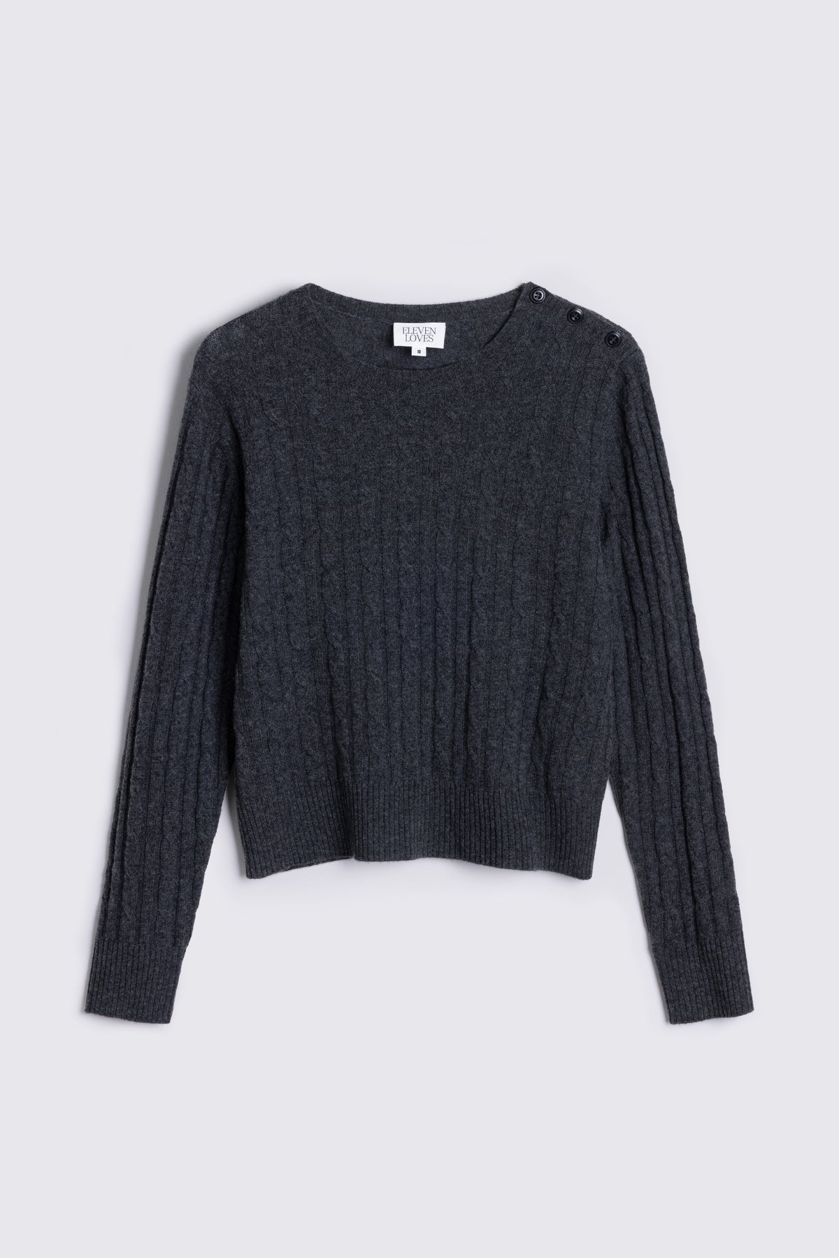 Cory cable knit jumper in charcoal, shown flat