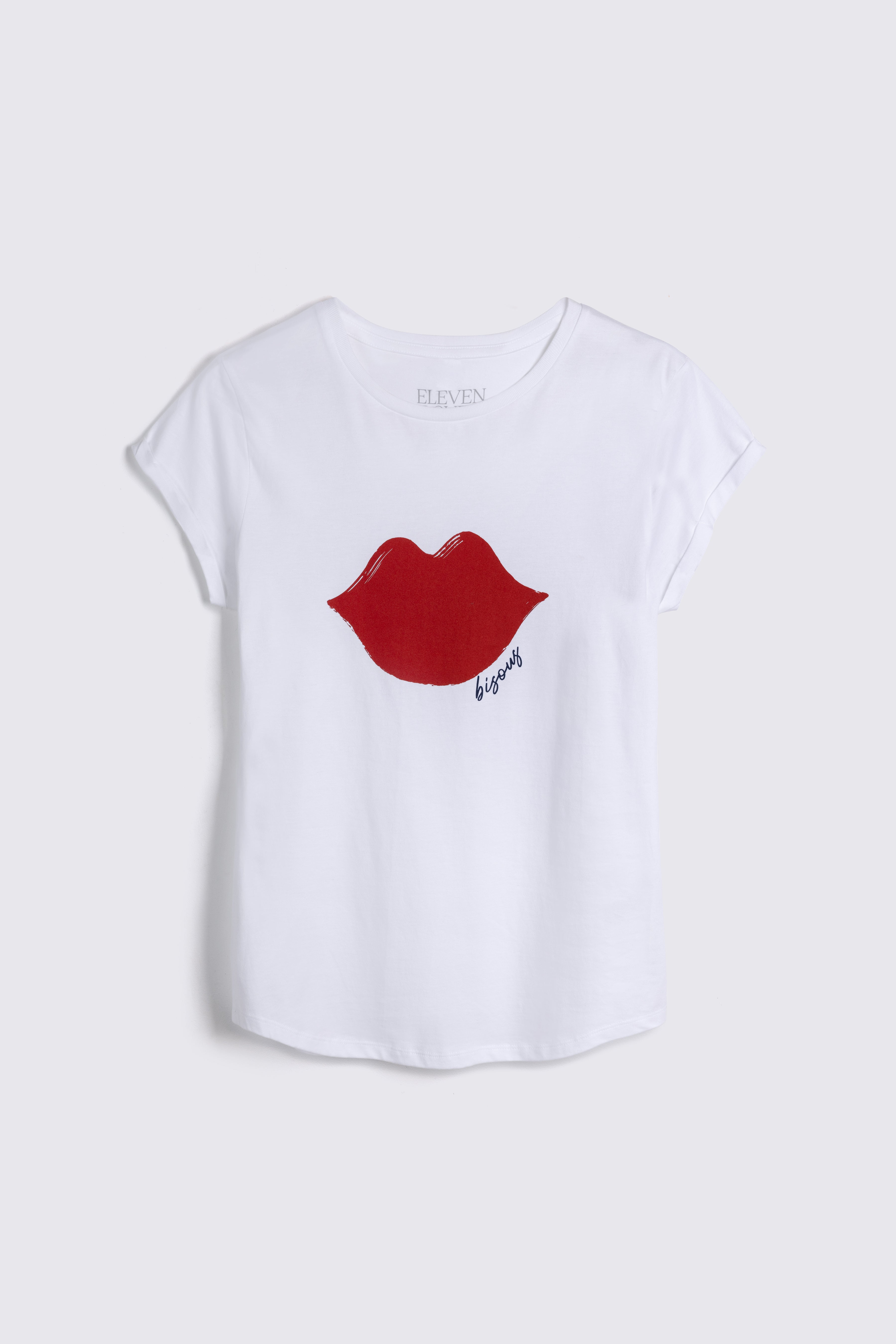 Bisous Lips Neat Fit T-Shirt - White