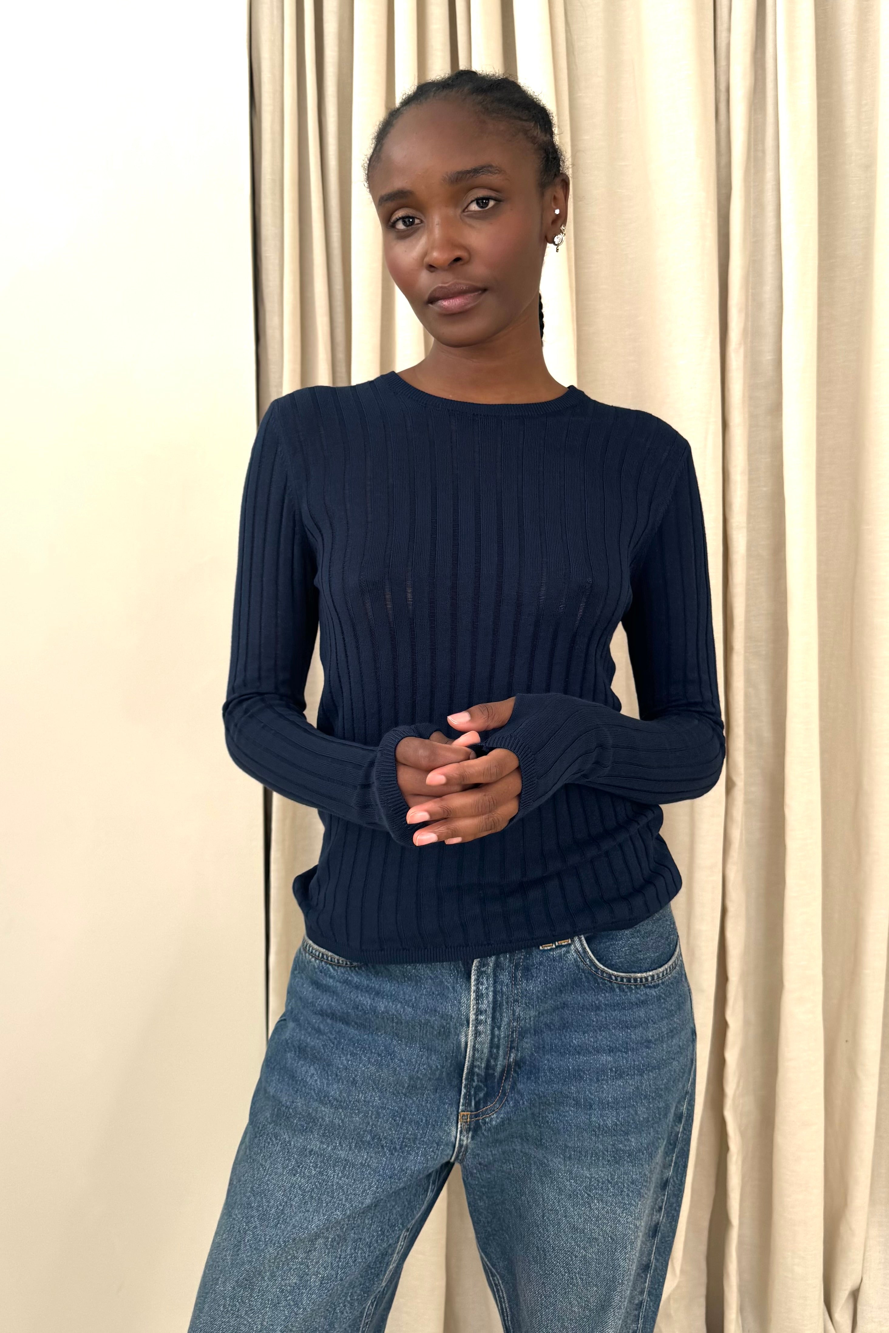 Iggy Sheer Rib Jumper - Navy