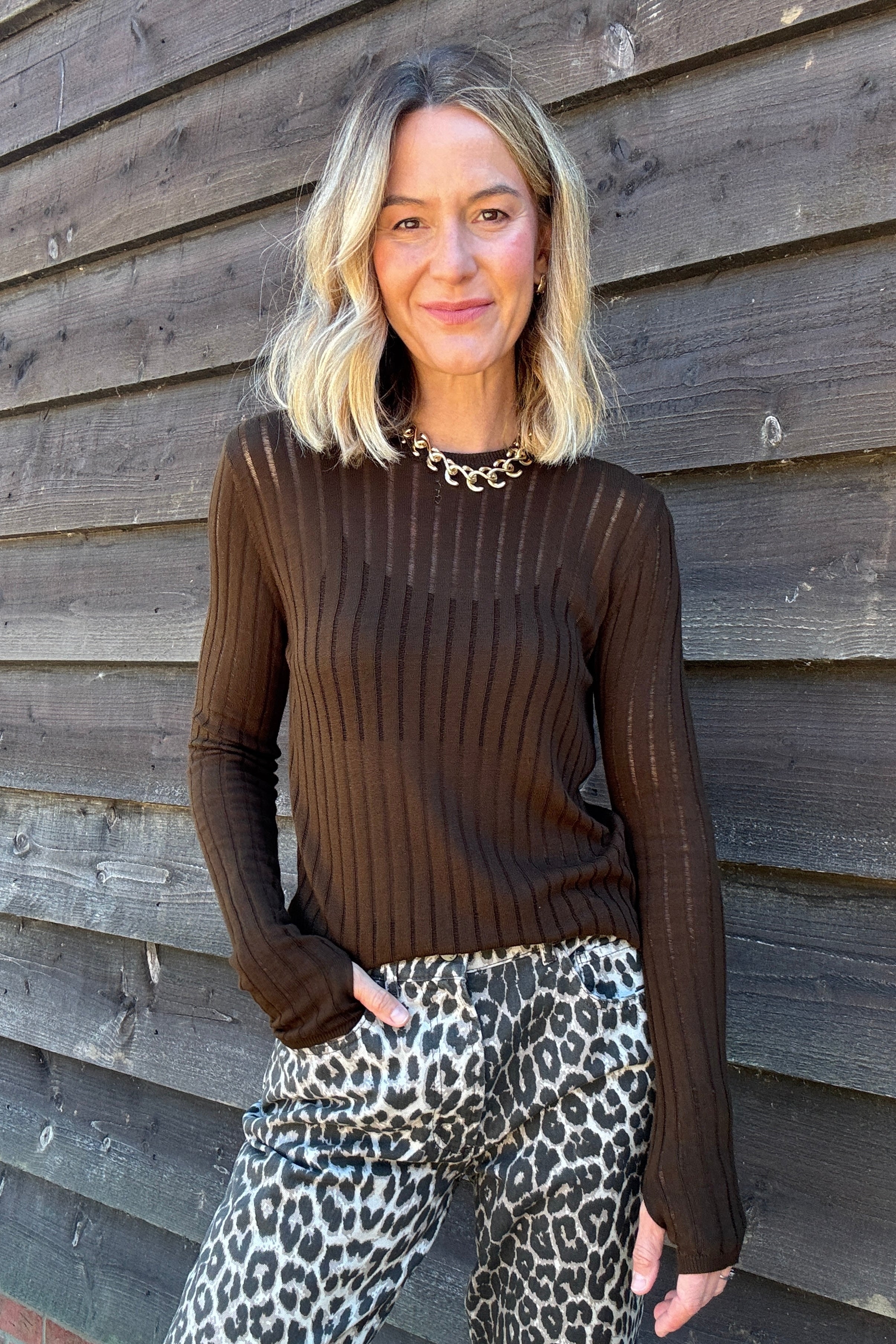 Iggy Sheer Rib Jumper - Chocolate