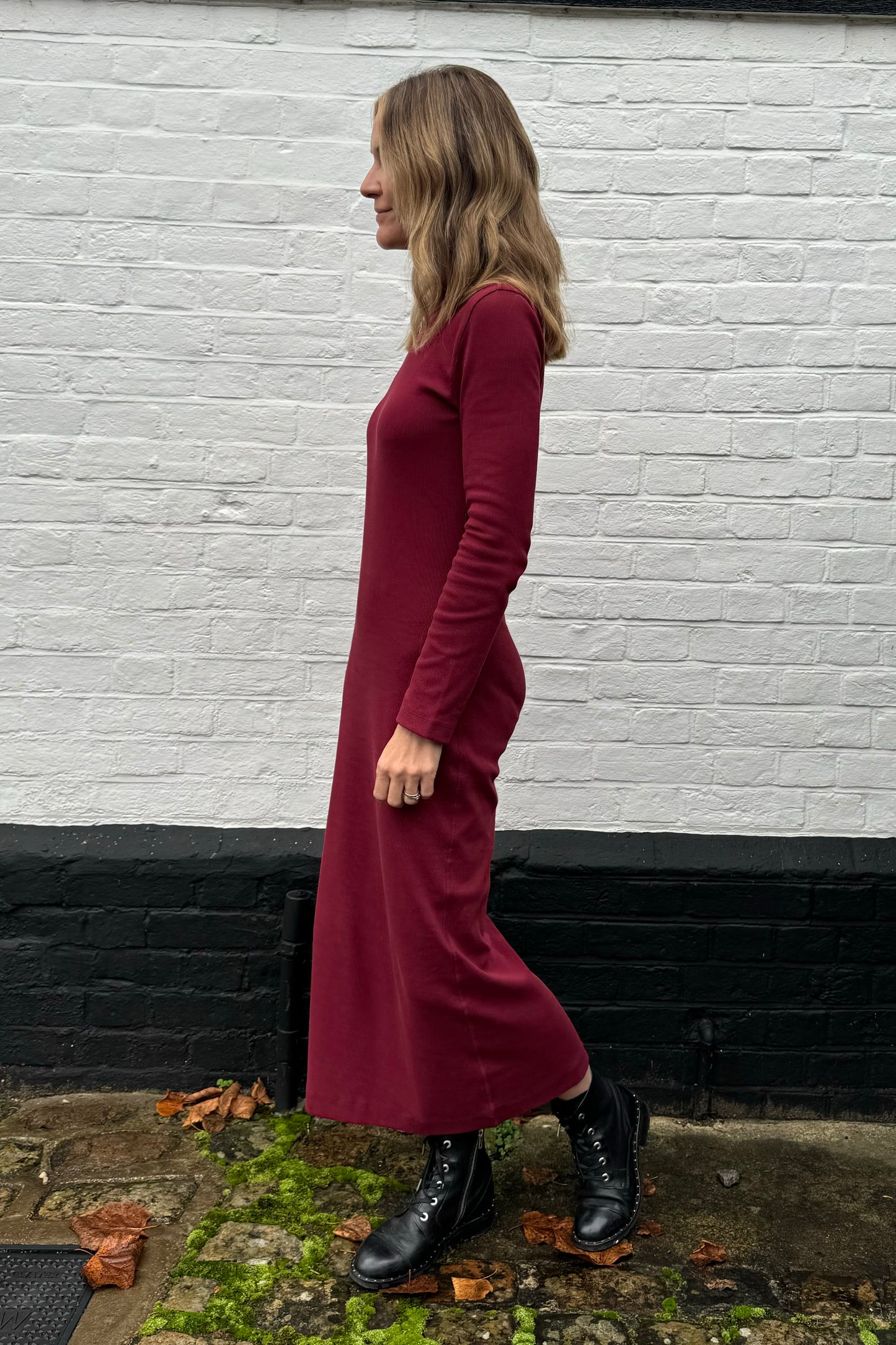 LIZZY RIB JERSEY DRESS (BURGUNDY)