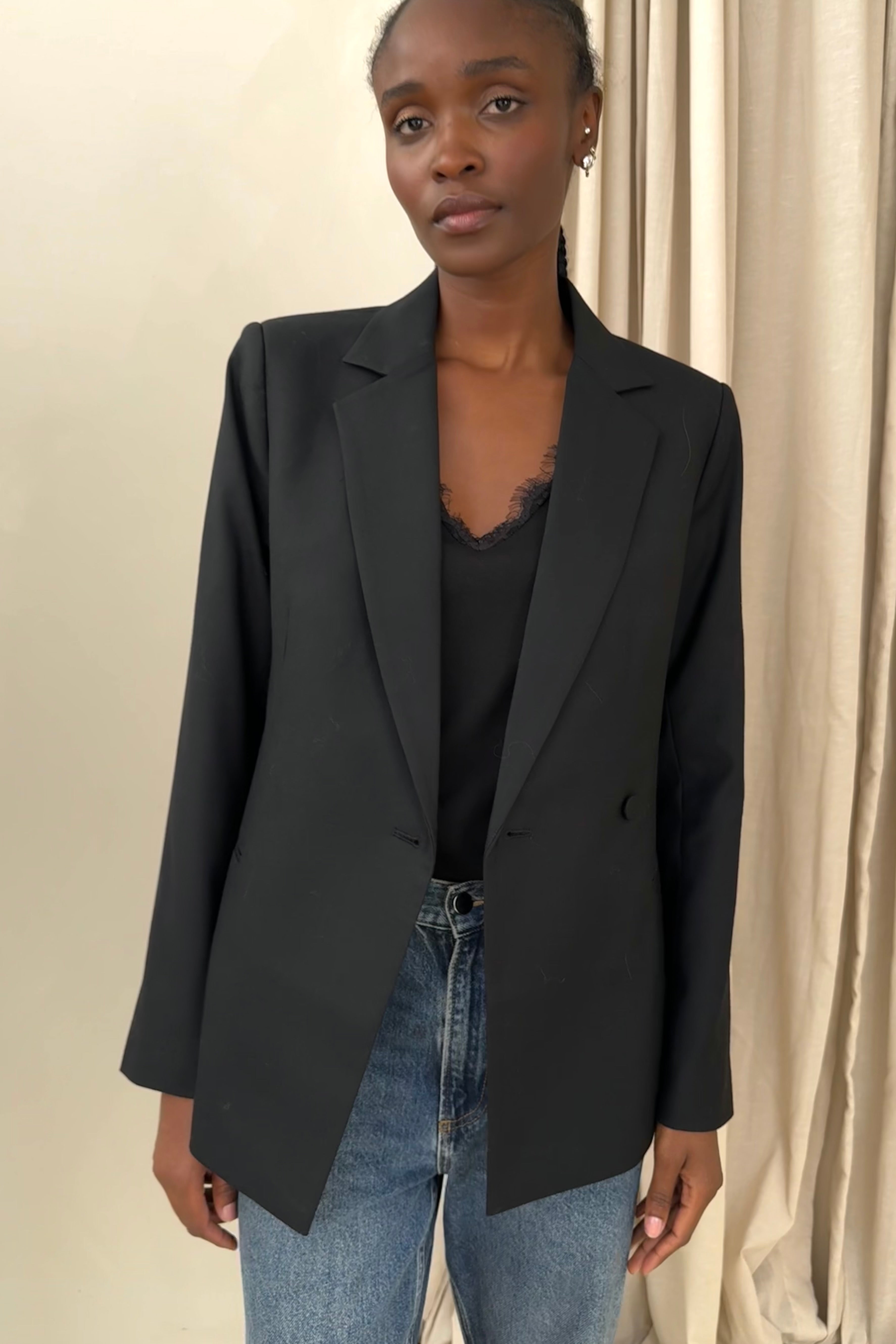 Josephine Wool Blend Blazer - Black