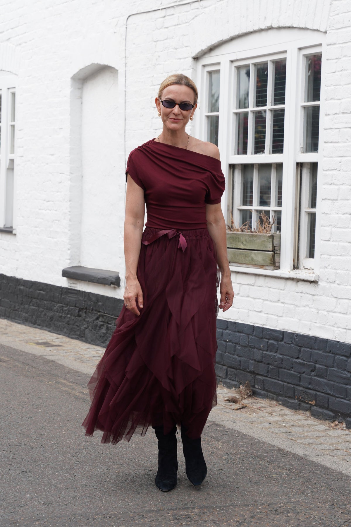 Iris Tulle Maxi Skirt - Burgundy
