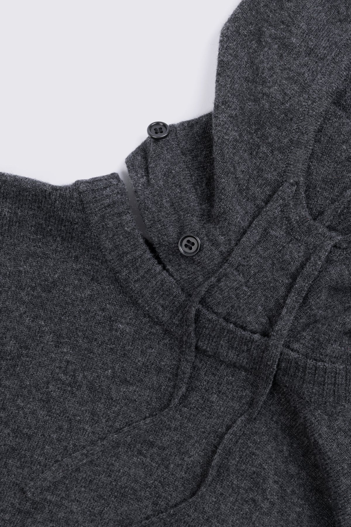 Charcoal knitted hoodie in a wool and cashmere blend, shown flat