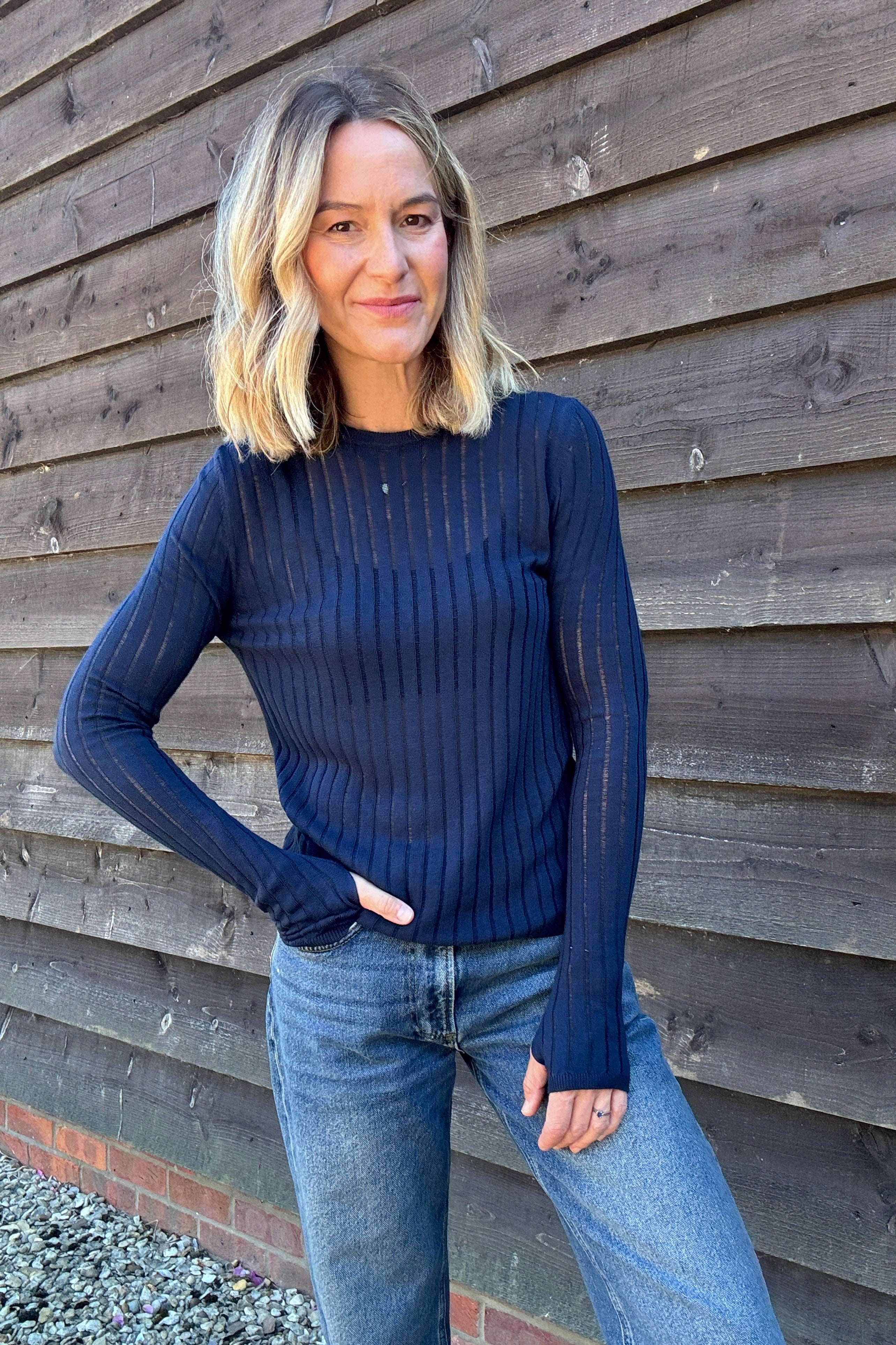 Iggy Sheer Rib Jumper - Navy