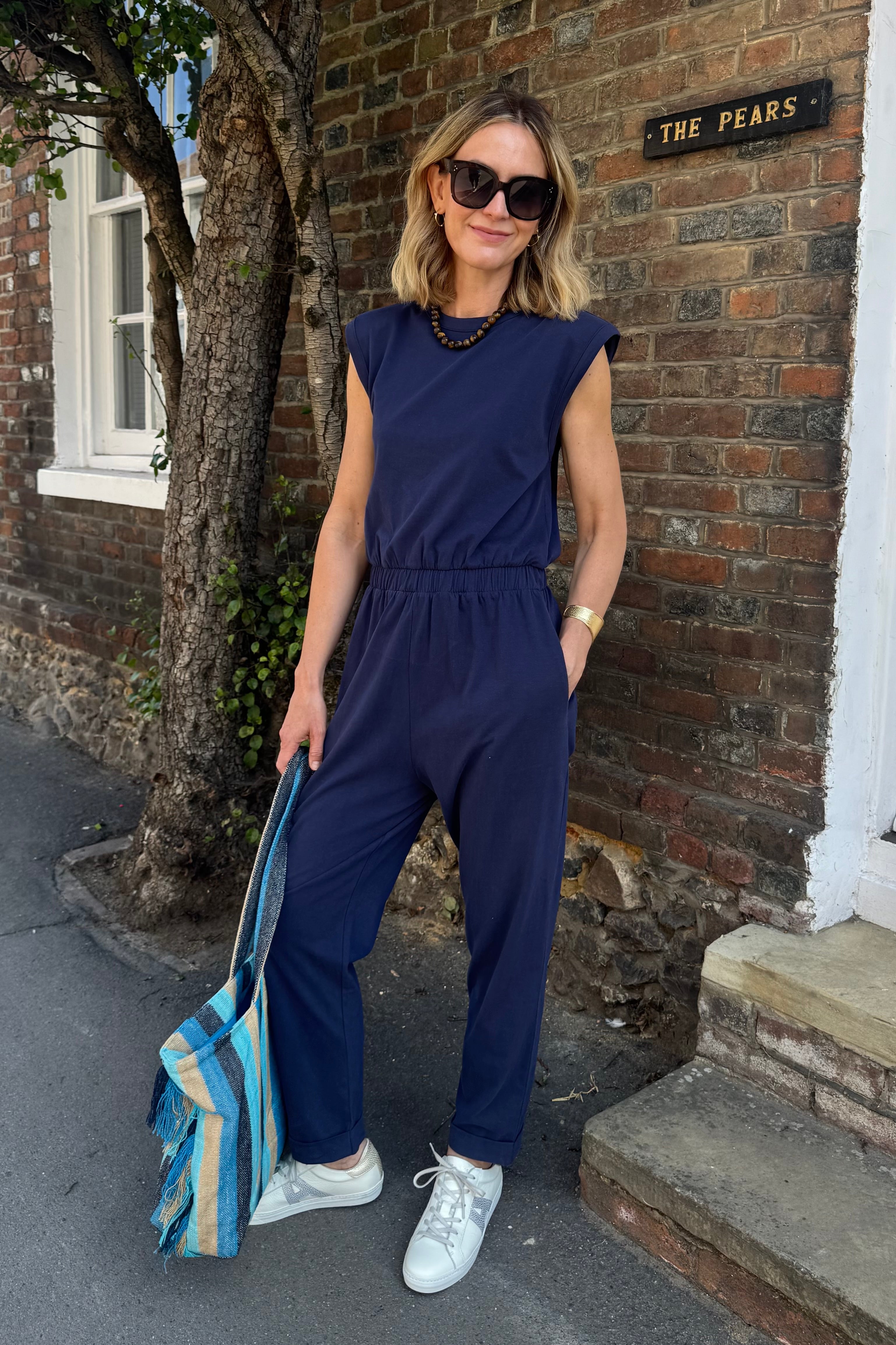 Sammy Shoulder Pad Jumpsuit - Navy