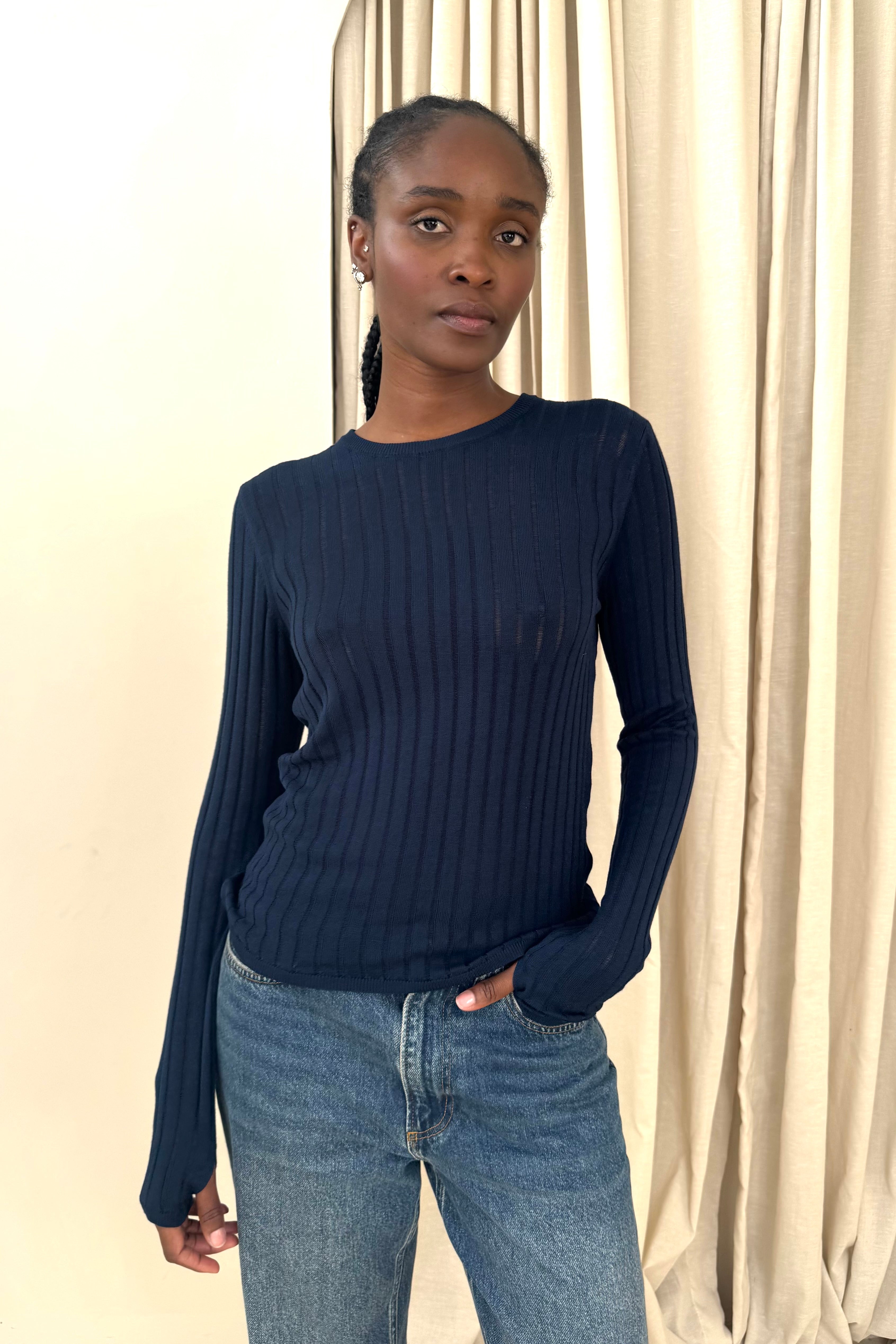 Iggy Sheer Rib Jumper - Navy