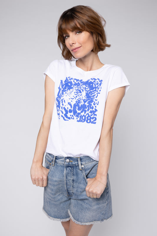 MUSE TIGER NEAT FIT T-SHIRT (WHITE/BLUE)