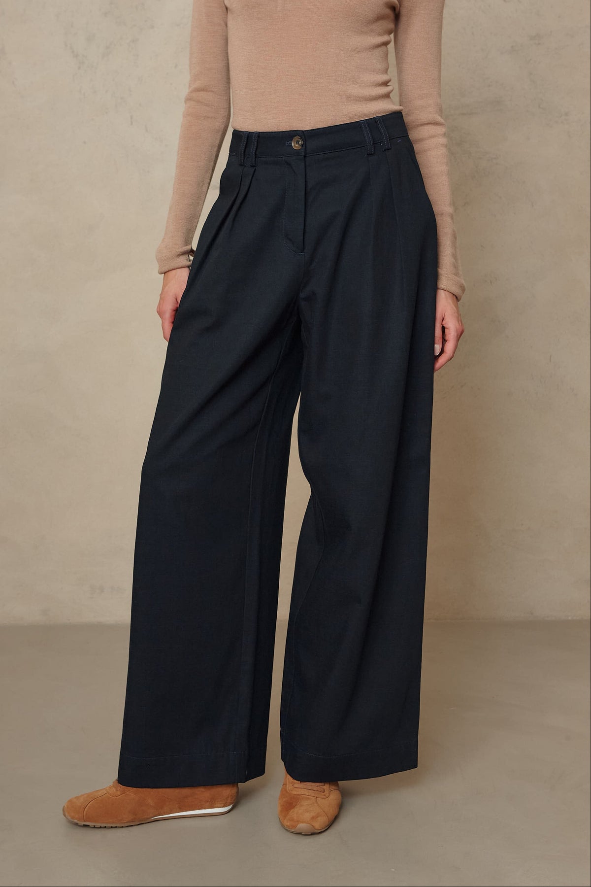 Aida Wide Leg Trousers - Navy
