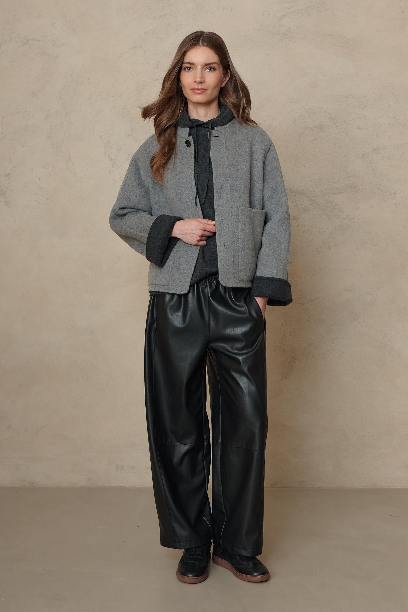 Billie Barrel Leg Faux Leather Trousers - Black