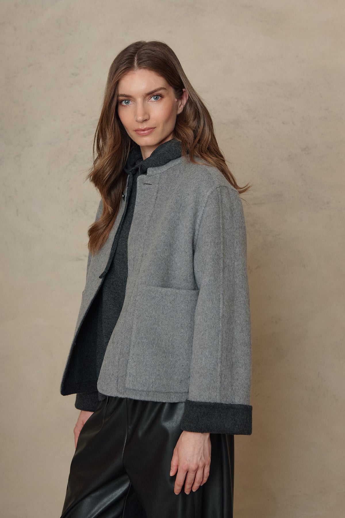 Ayla Wool Blend Reversible Jacket - Charcoal