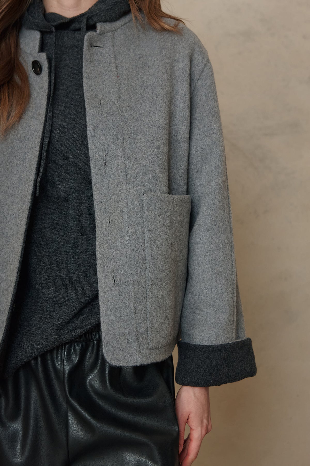 Ayla Wool Blend Reversible Jacket - Charcoal