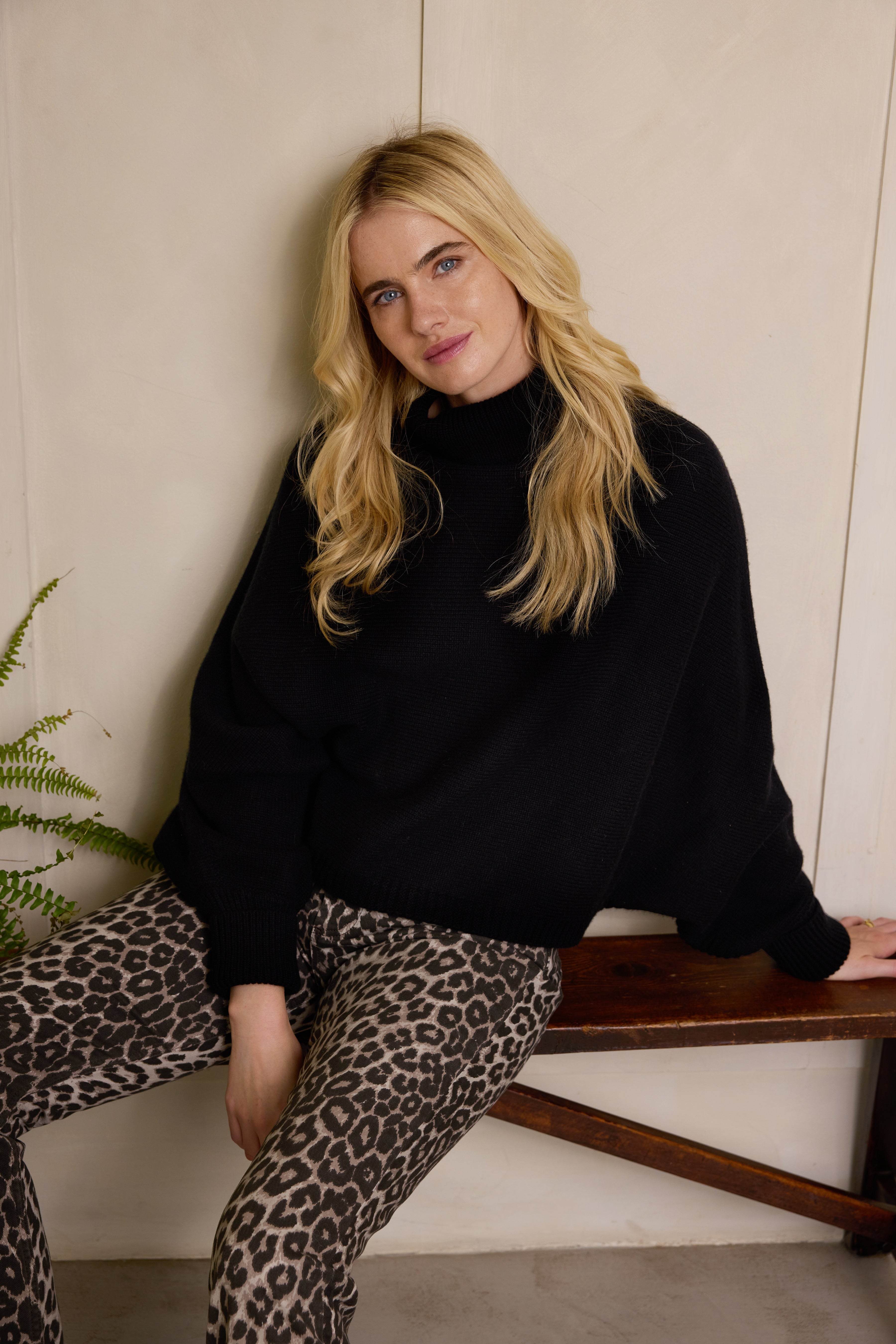 Belle Funnel Neck Jumper - Black