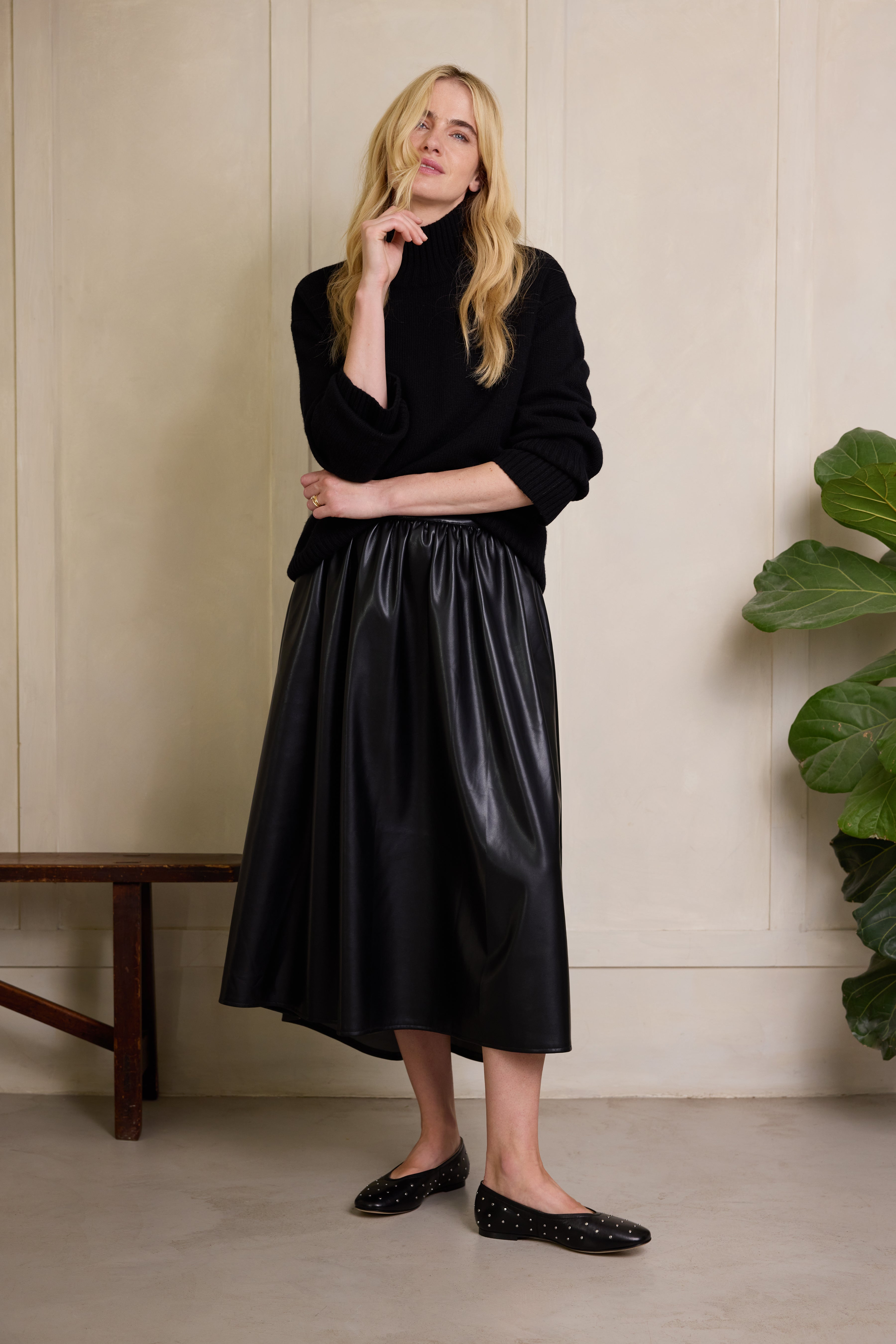 Delphine Faux Leather Skirt - Black